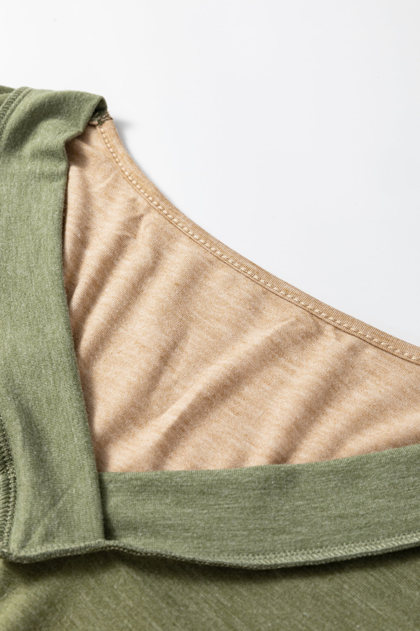 Jungle Green Exposed Stitching Colorblock V Neck Long Sleeve Top-Tops/Long Sleeve Tops-[Adult]-[Female]-2022 Online Blue Zone Planet