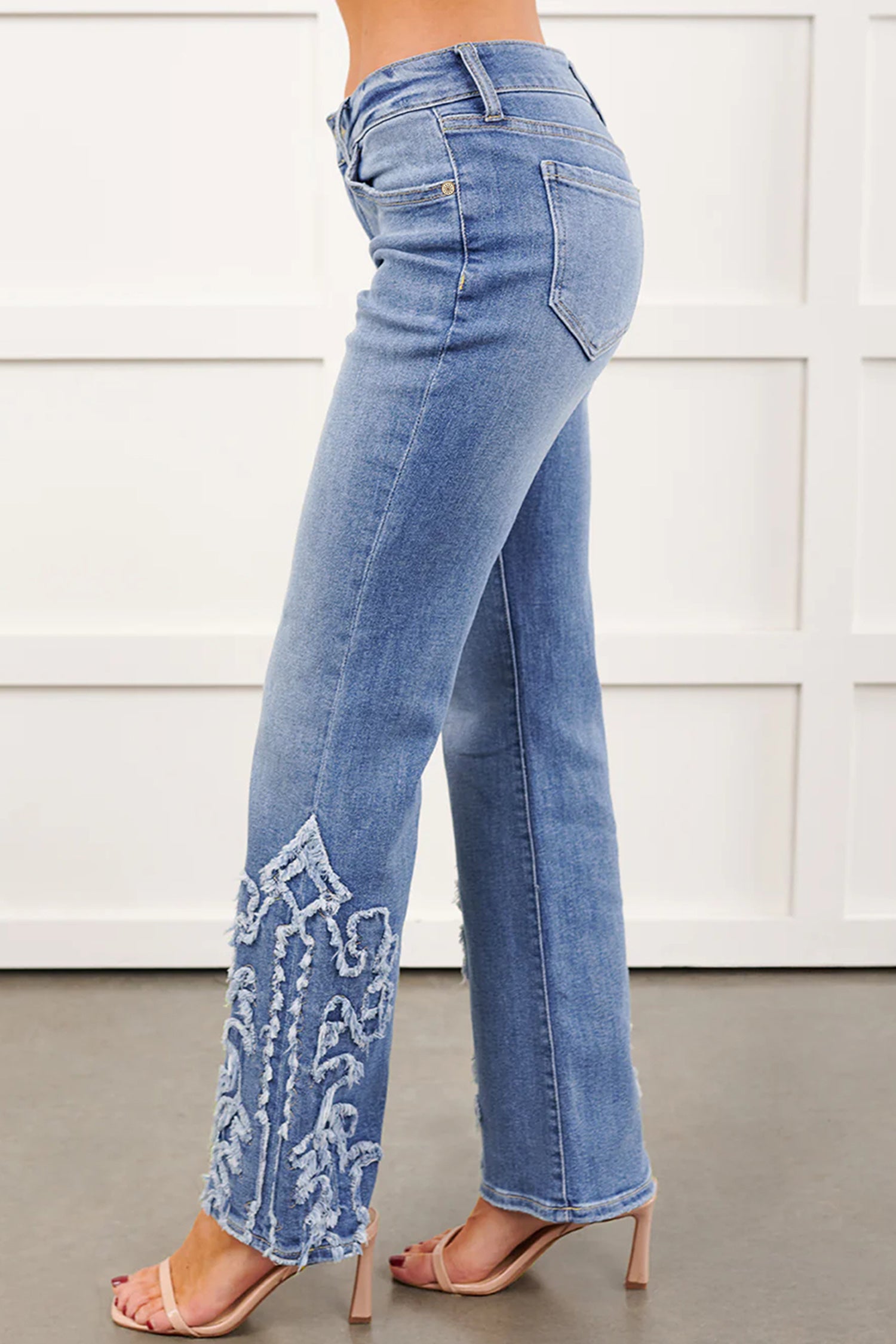 Ashleigh Blue Embroidered Western Print Flare Leg Full Length Jeans-Bottoms/Jeans-[Adult]-[Female]-2022 Online Blue Zone Planet
