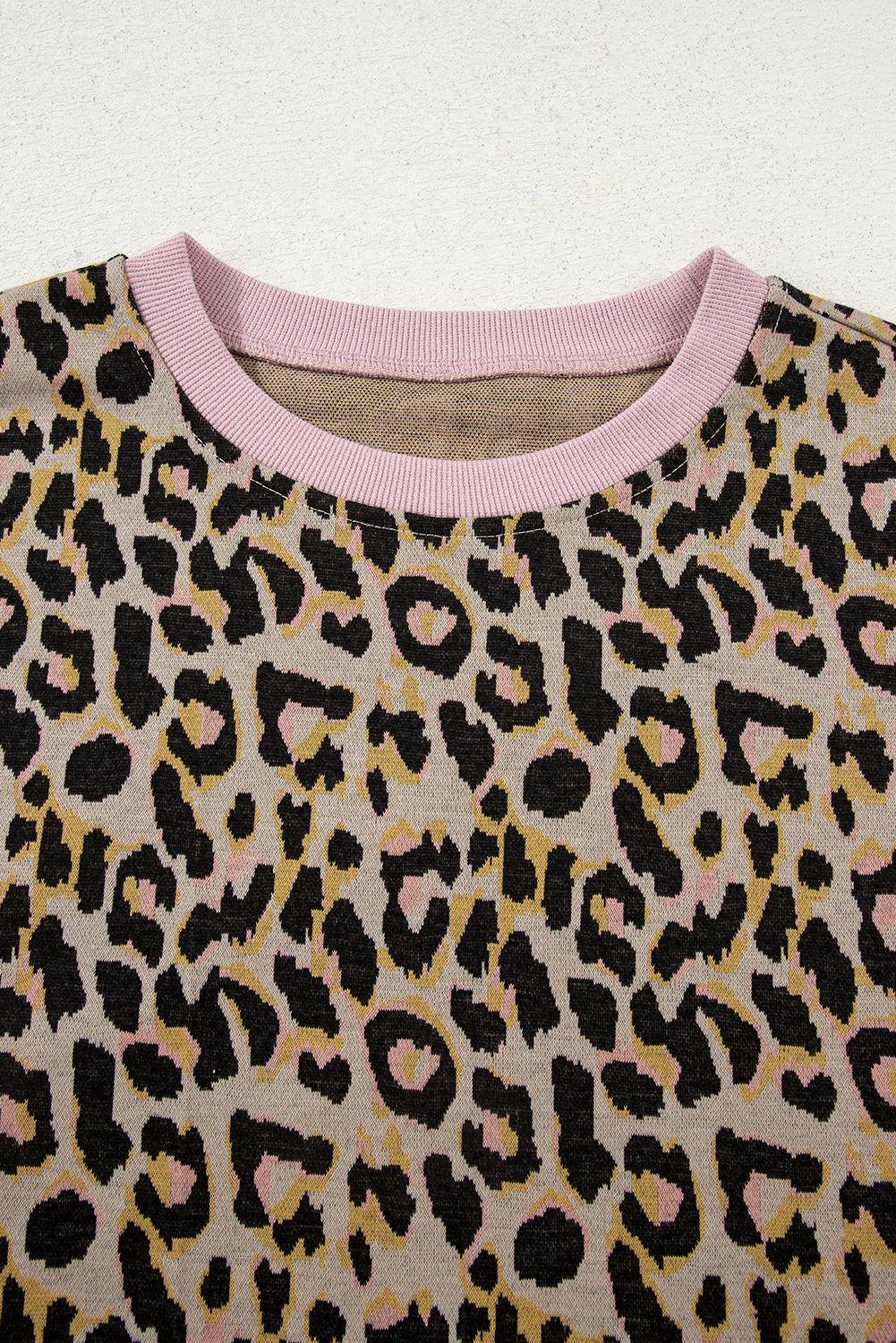 Pink Leopard Print Contrast Edge Long Sleeve Pullover Shorts Set-Two Piece Sets/Short Sets-[Adult]-[Female]-2022 Online Blue Zone Planet