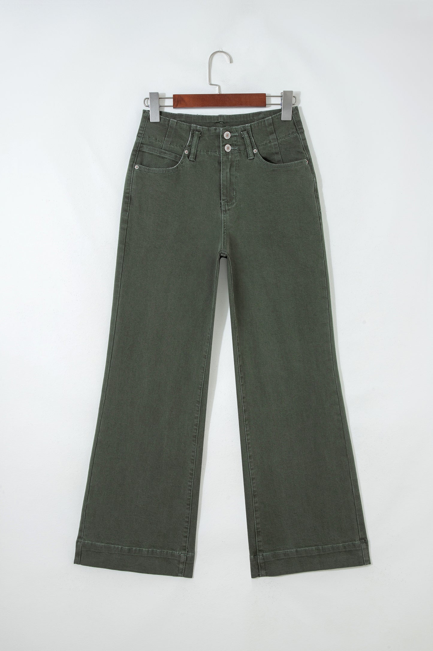 Mist Green 2-Button High Waist Flared Bottom Jeans-Bottoms/Jeans-[Adult]-[Female]-2022 Online Blue Zone Planet