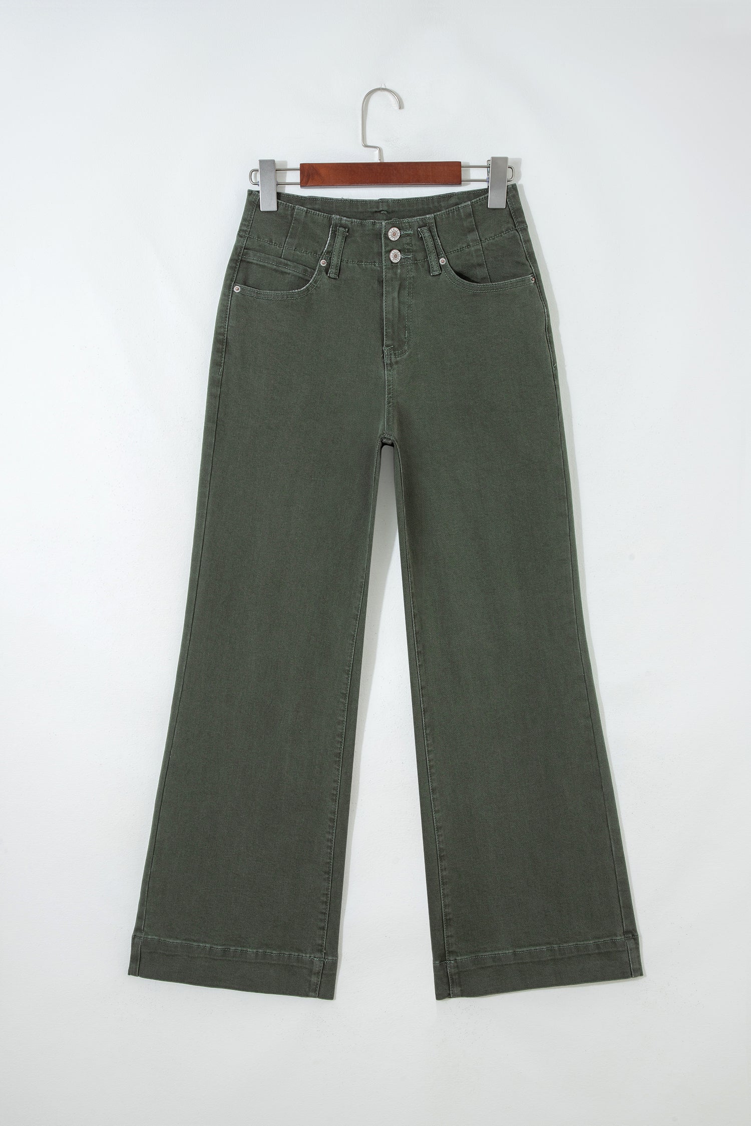 Mist Green 2-Button High Waist Flared Bottom Jeans-Bottoms/Jeans-[Adult]-[Female]-2022 Online Blue Zone Planet