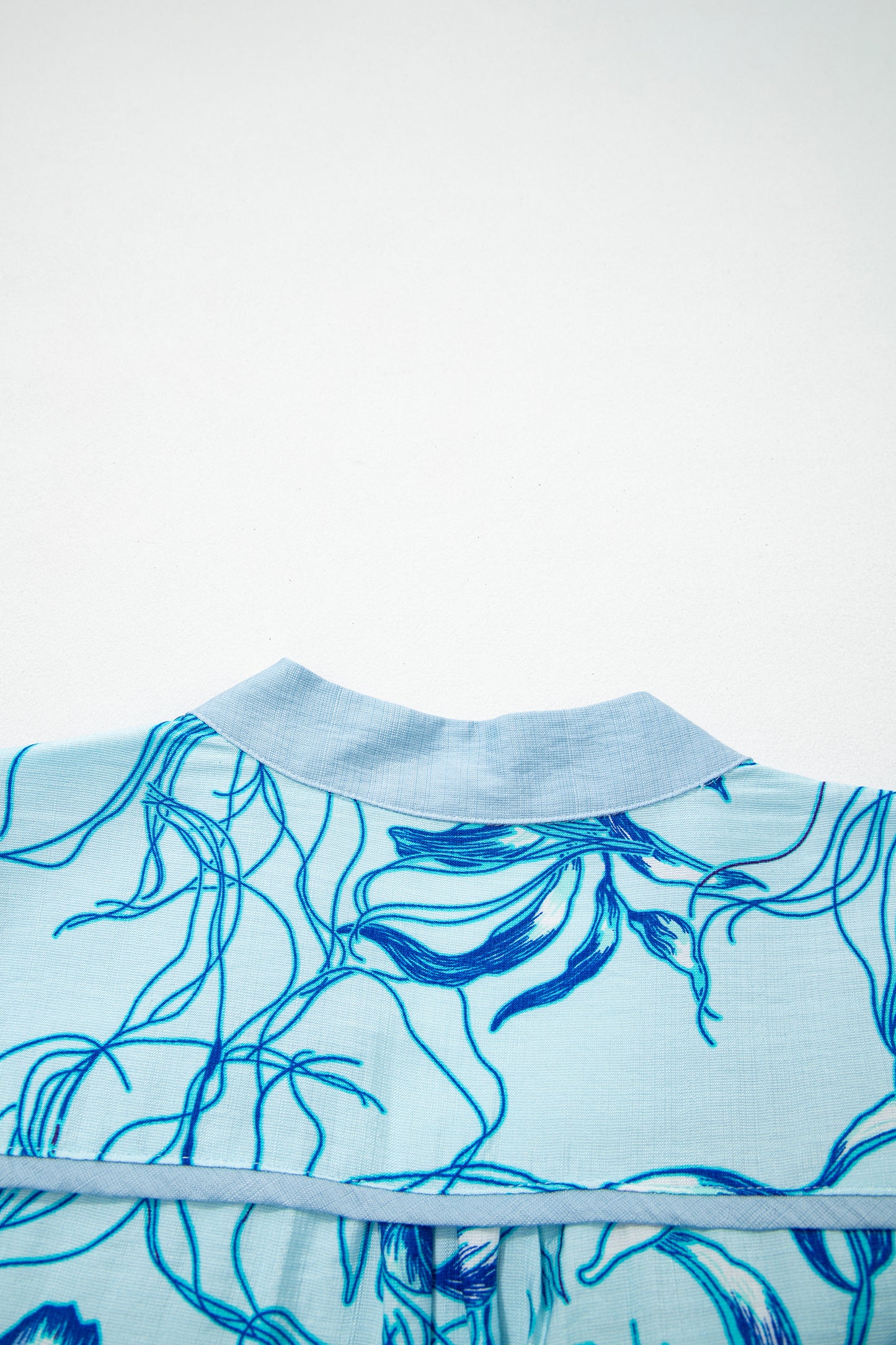 Sky Blue Plus Size Scalloped Trim Floral Short Sleeve Blouse-Plus Size/Plus Size Tops/Plus Size Blouses & Shirts-[Adult]-[Female]-2022 Online Blue Zone Planet