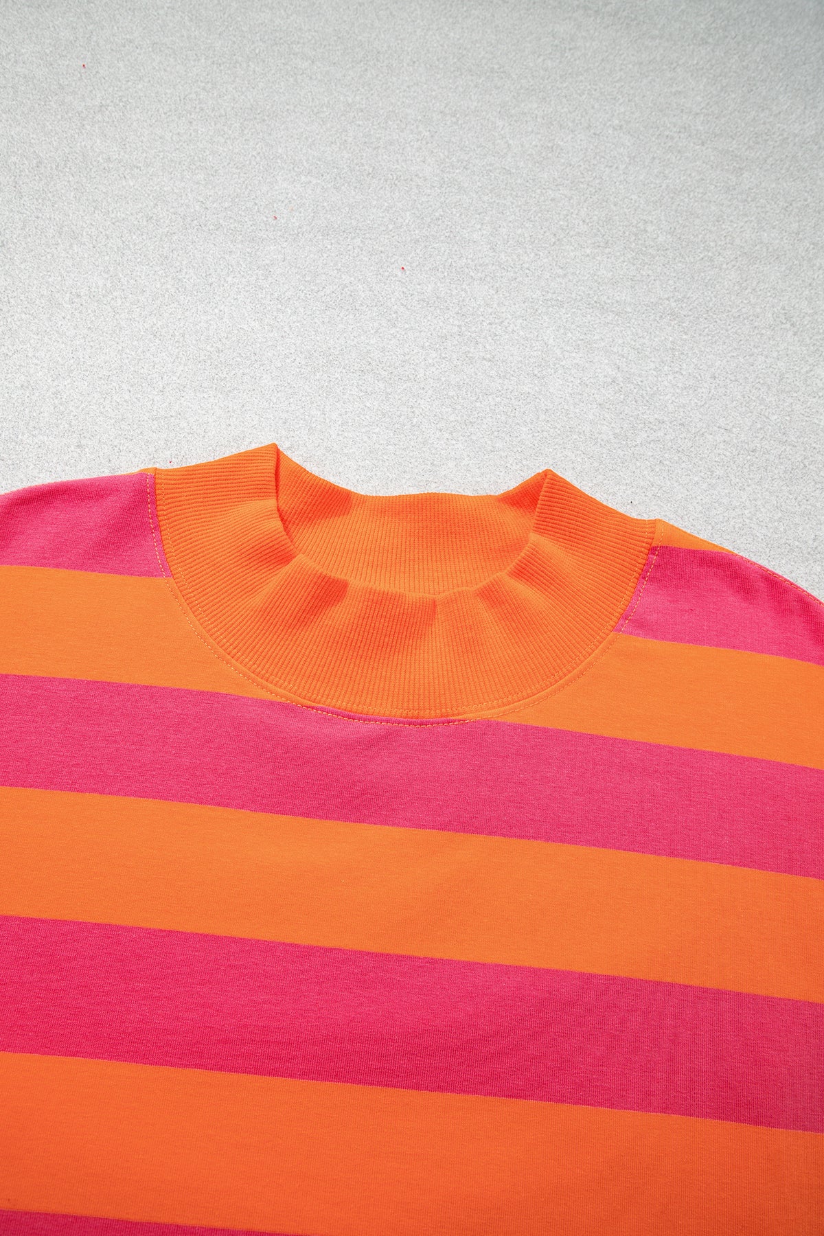 Orange Stripe Ribbed Trim Stand Neck Dropped Shoulder Plus Size Sweatshirt-Plus Size/Plus Size Sweatshirts & Hoodies-[Adult]-[Female]-2022 Online Blue Zone Planet