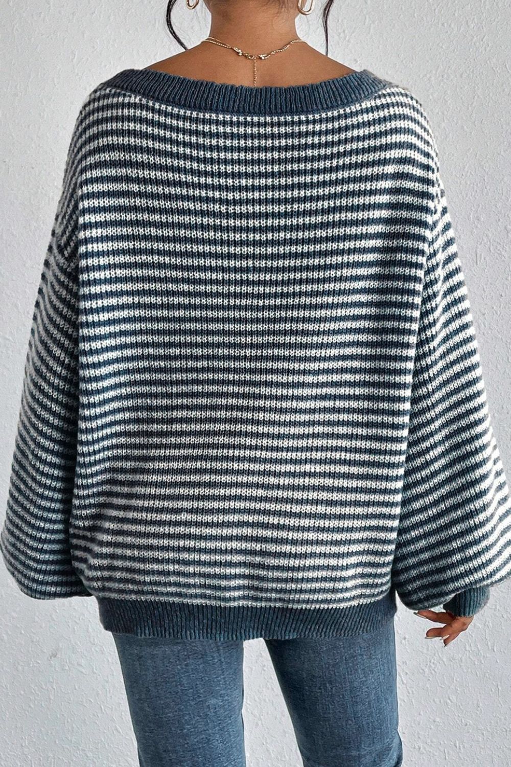 Striped Boat Neck Long Sleeve Sweater-TOPS / DRESSES-[Adult]-[Female]-2022 Online Blue Zone Planet