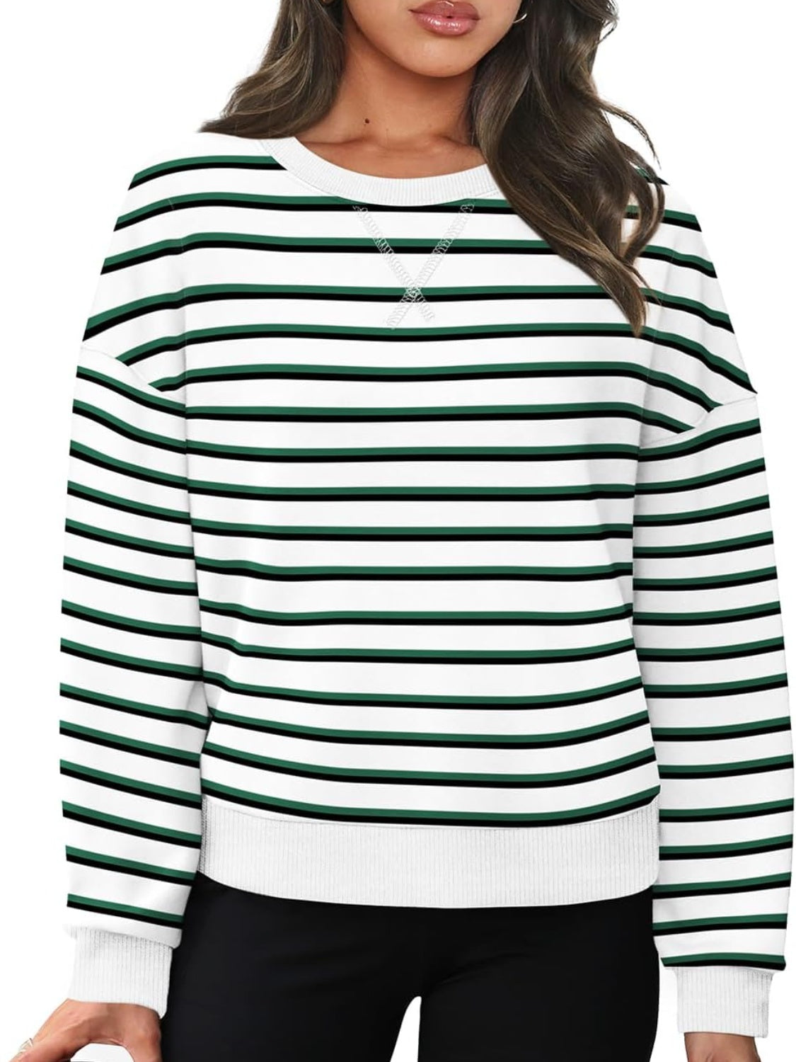 Lovelet Striped Round Neck Long Sleeve Sweatshirt-TOPS / DRESSES-[Adult]-[Female]-2022 Online Blue Zone Planet