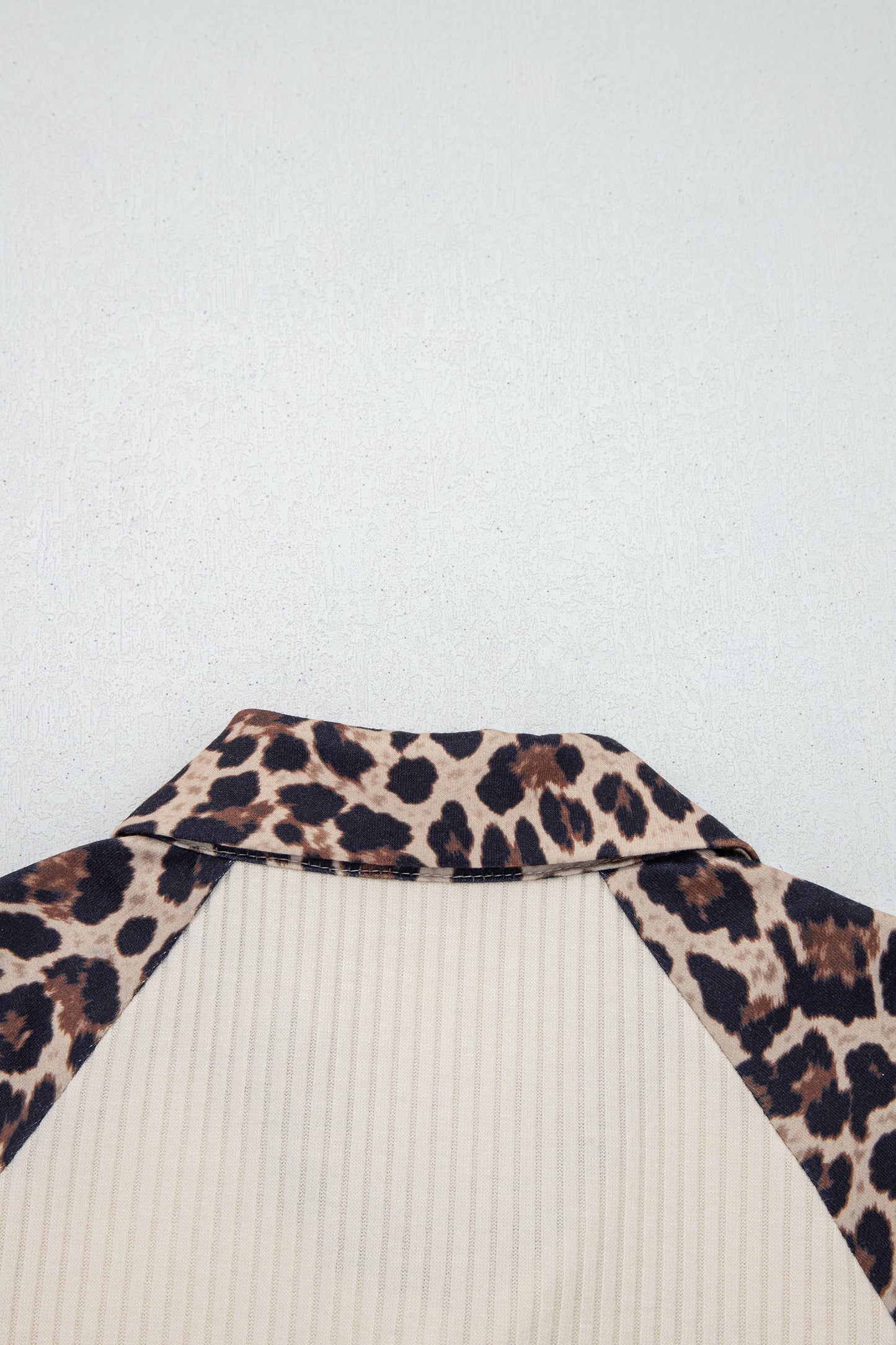 White Ribbed Texture Button Down Leopard Patchwork Short Sleeve Shirt-Tops/Blouses & Shirts-[Adult]-[Female]-2022 Online Blue Zone Planet