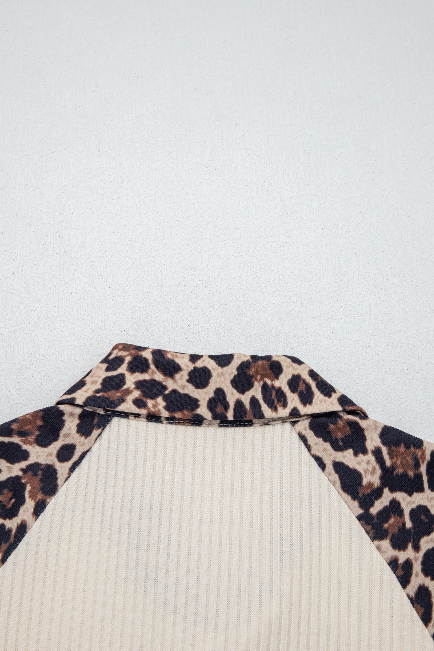 White Ribbed Texture Button Down Leopard Patchwork Short Sleeve Shirt-Tops/Blouses & Shirts-[Adult]-[Female]-2022 Online Blue Zone Planet