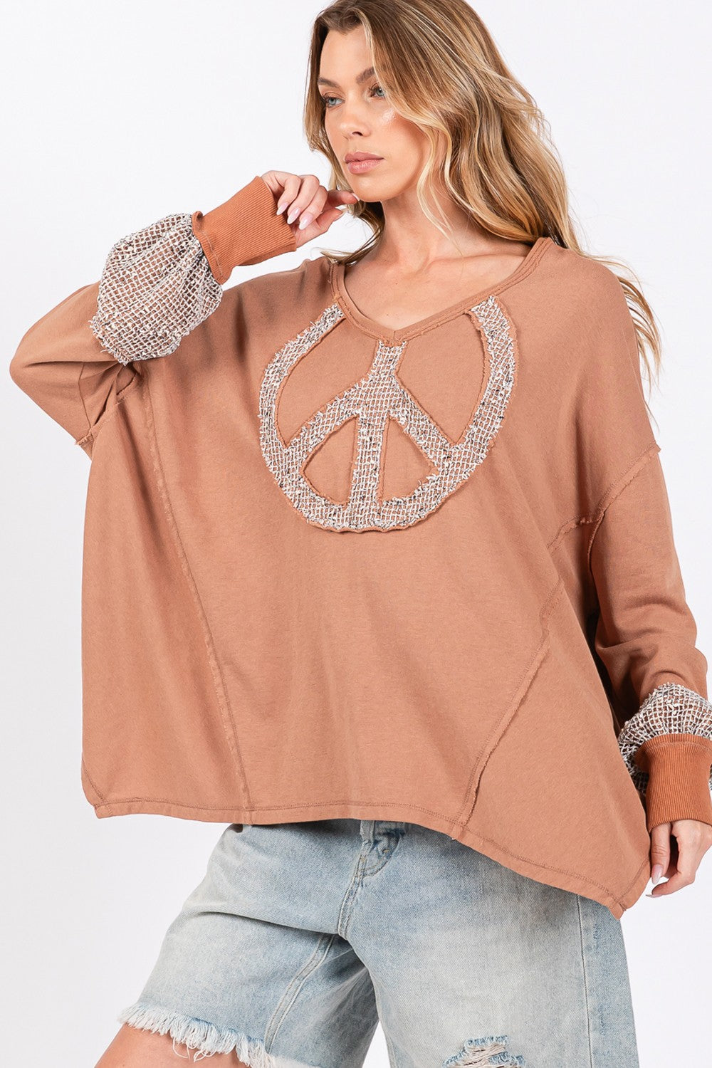 SAGE + FIG Peace Sign Mineral Wash Terry Top-TOPS / DRESSES-[Adult]-[Female]-2022 Online Blue Zone Planet