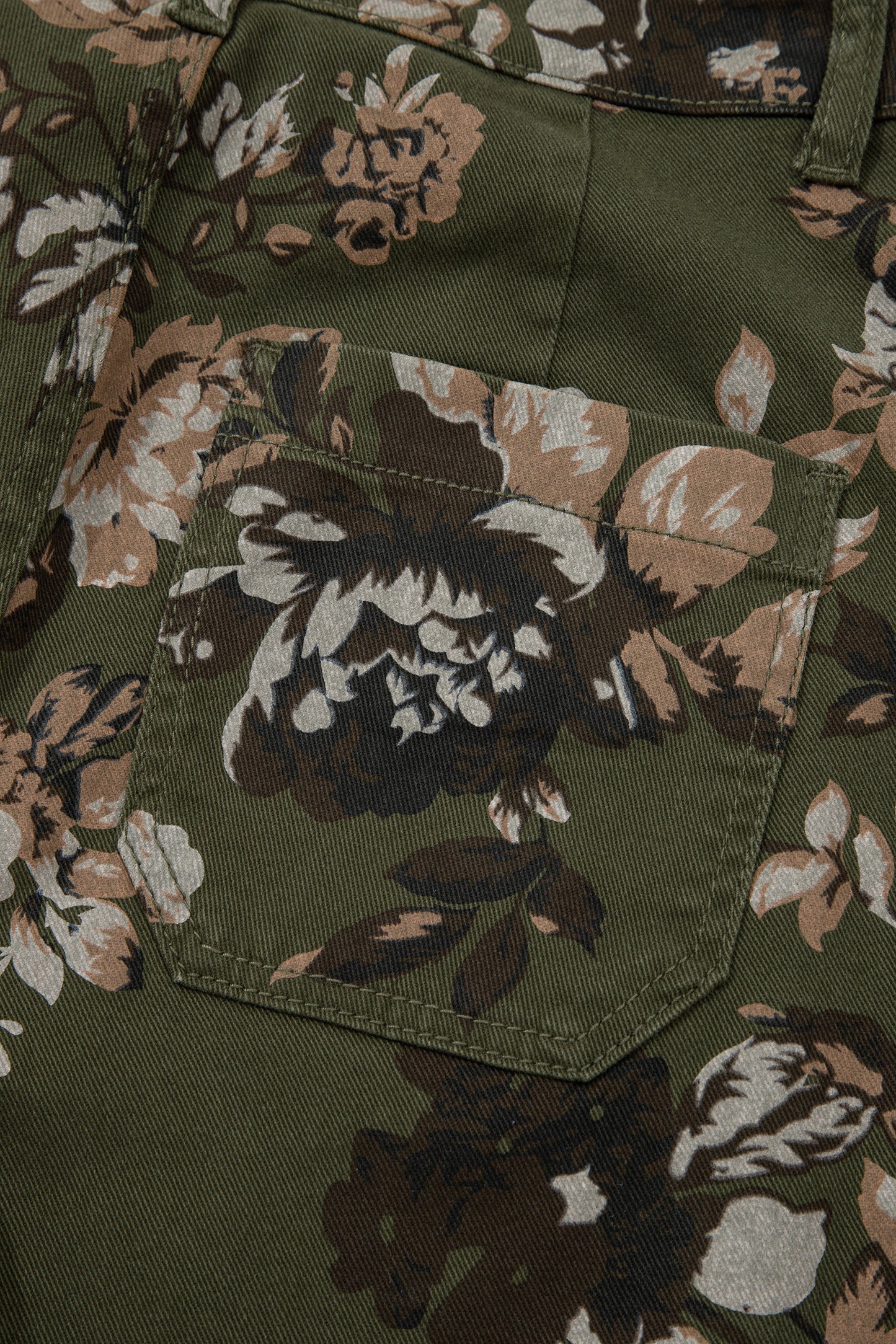 Green Vintage Floral Print Square Patch Pocket Raw Hem Shift Jeans-Bottoms/Jeans-[Adult]-[Female]-2022 Online Blue Zone Planet