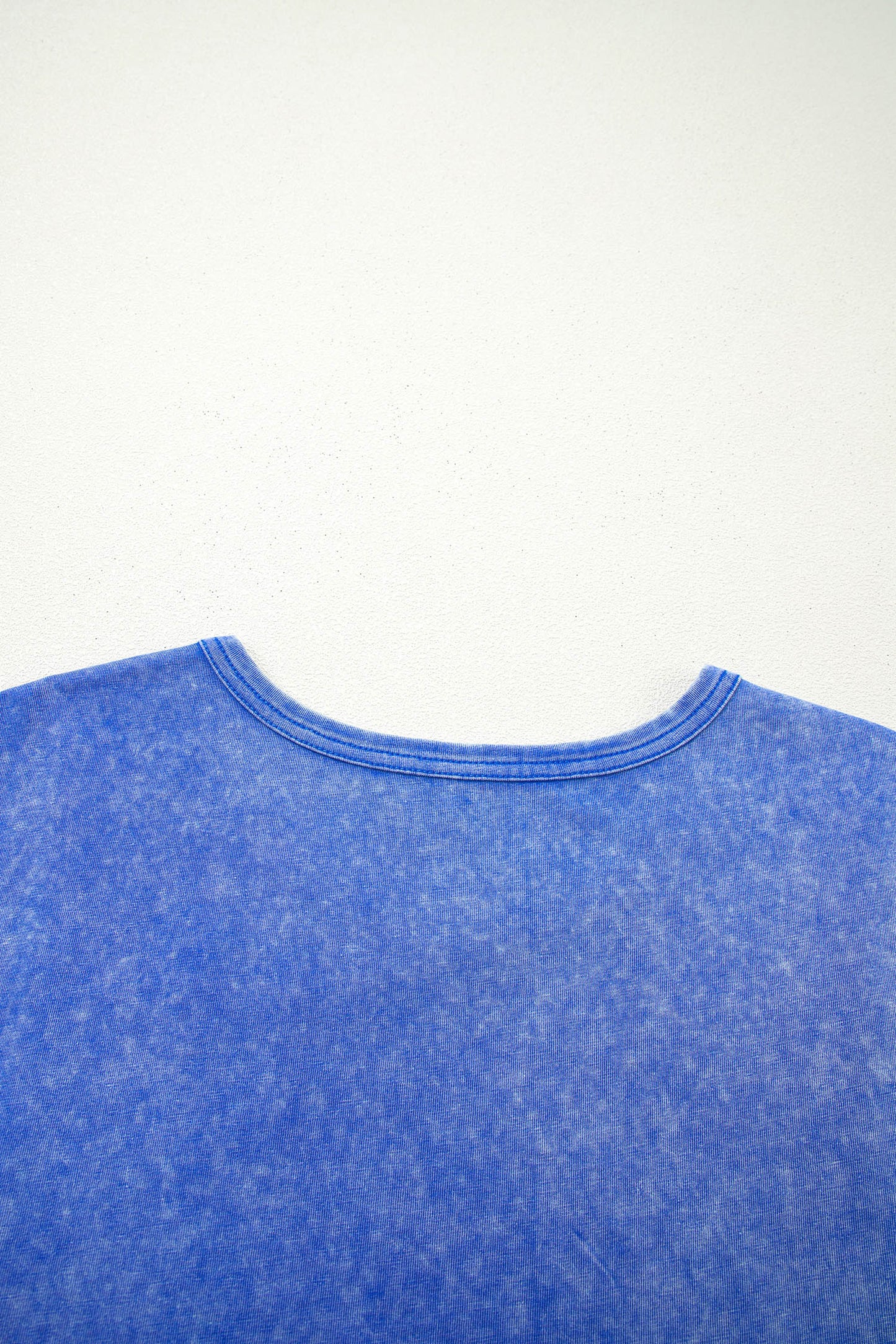 Sky Blue Mineral Wash Raw Seam Lace Sleeve Cotton Tee-Tops/Tops & Tees-[Adult]-[Female]-2022 Online Blue Zone Planet