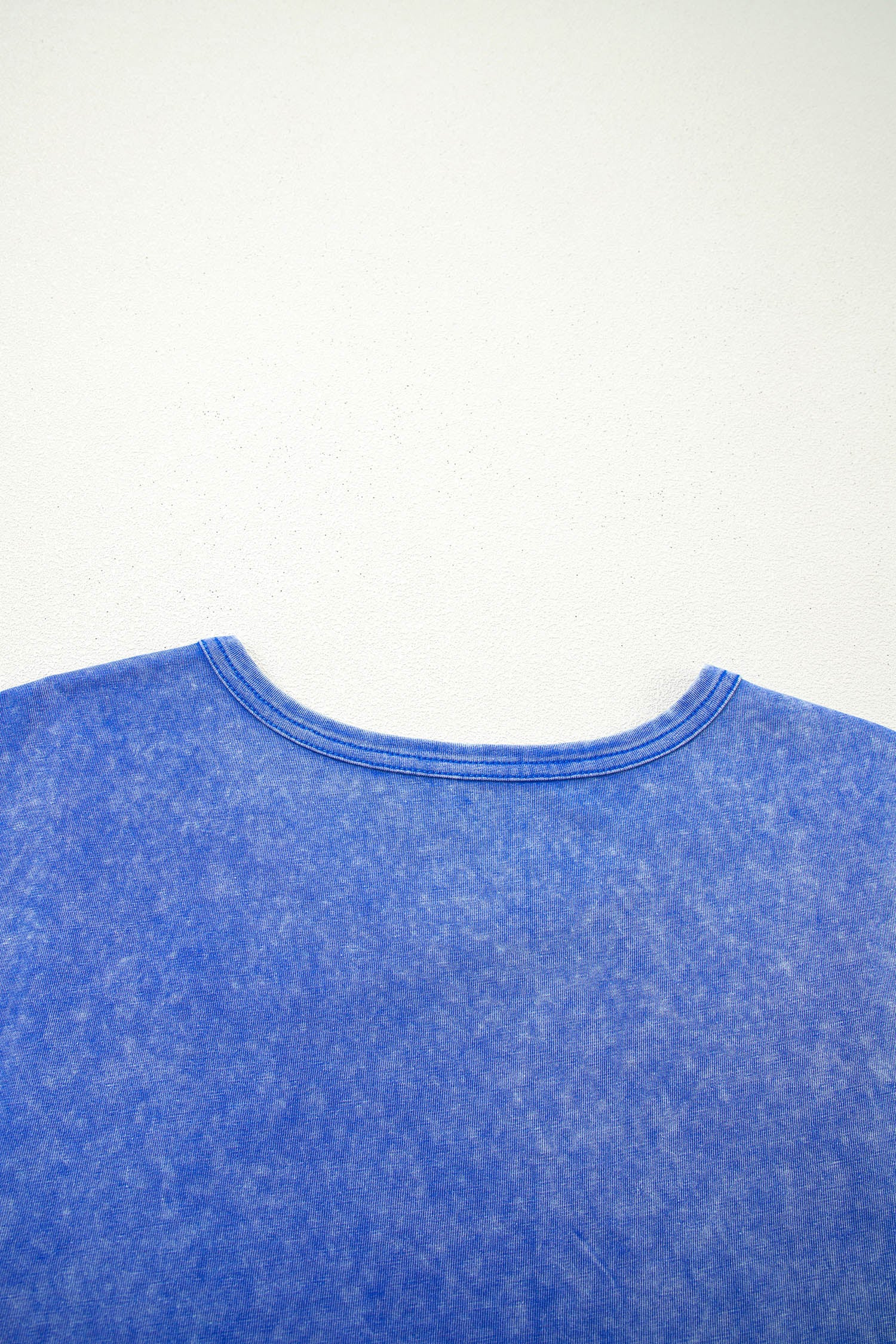 Sky Blue Mineral Wash Raw Seam Lace Sleeve Cotton Tee-Tops/Tops & Tees-[Adult]-[Female]-2022 Online Blue Zone Planet