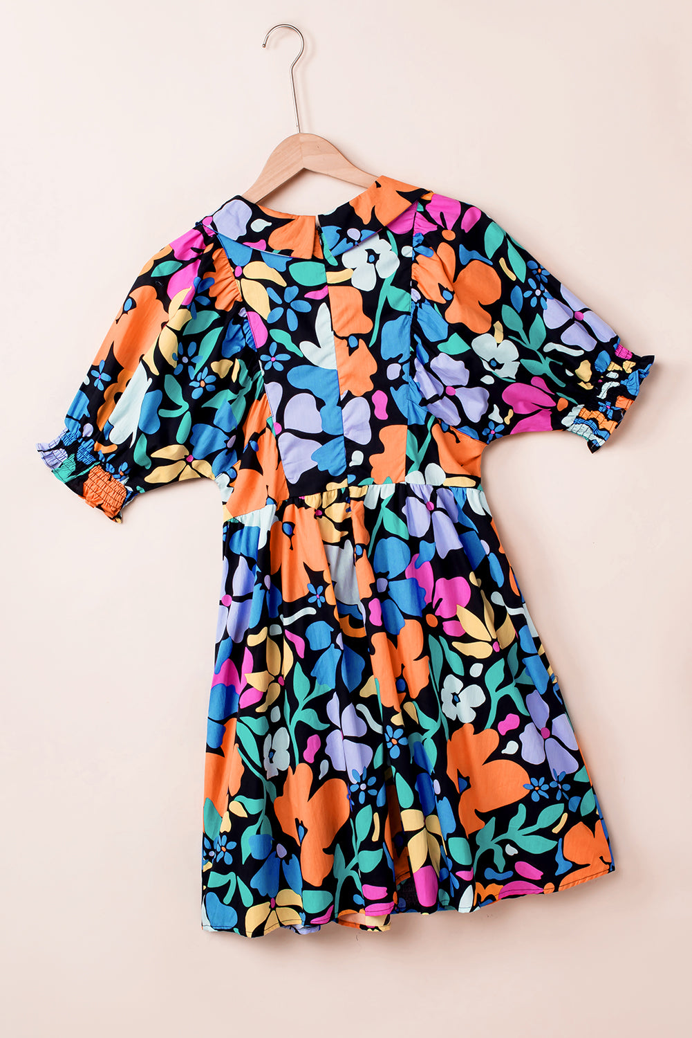 Blue Collared Split Neck Floral Flared Dress-TOPS / DRESSES-[Adult]-[Female]-2022 Online Blue Zone Planet