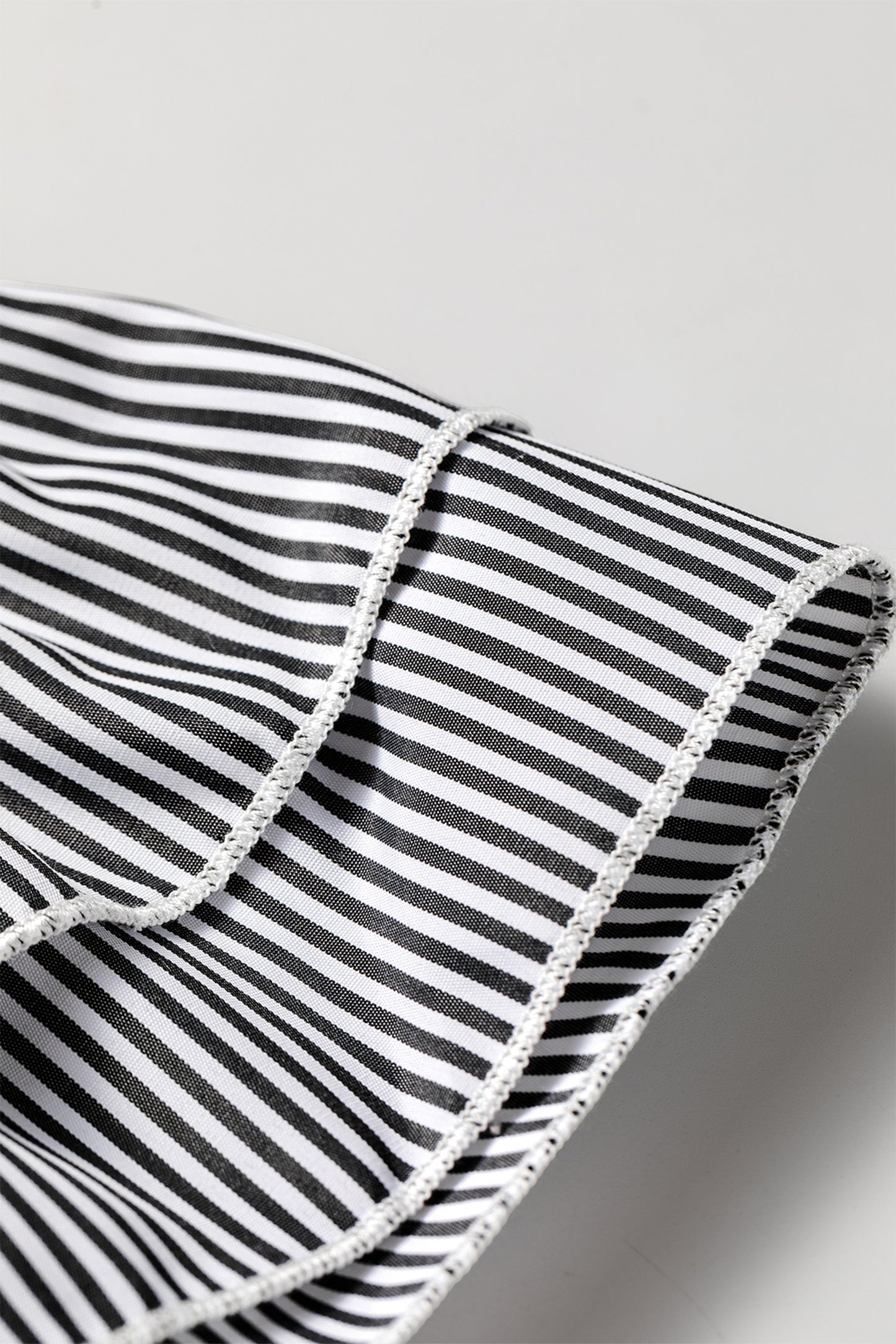 Black Stripe Striped Ruffle Sleeve Short Sleeve Round Neck Casual Shift Blouse-Tops/Blouses & Shirts-[Adult]-[Female]-2022 Online Blue Zone Planet