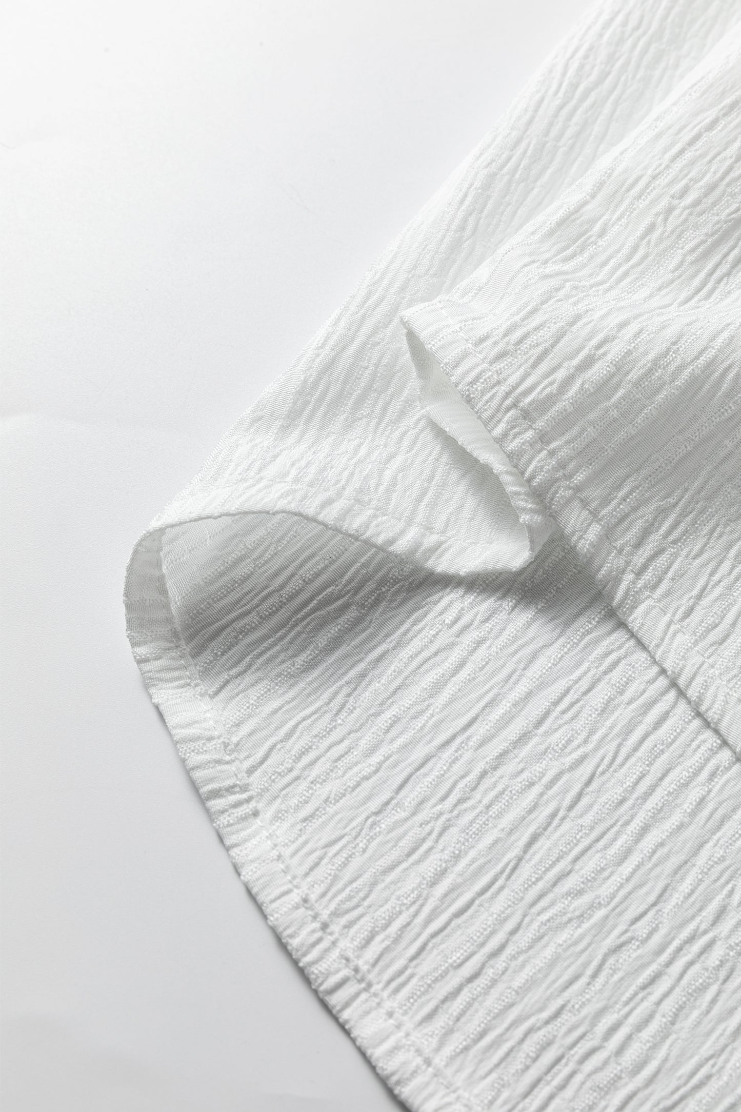 White Crinkled Texture Lantern Sleeve Button Down Loose Shirt-Tops/Blouses & Shirts-[Adult]-[Female]-2022 Online Blue Zone Planet