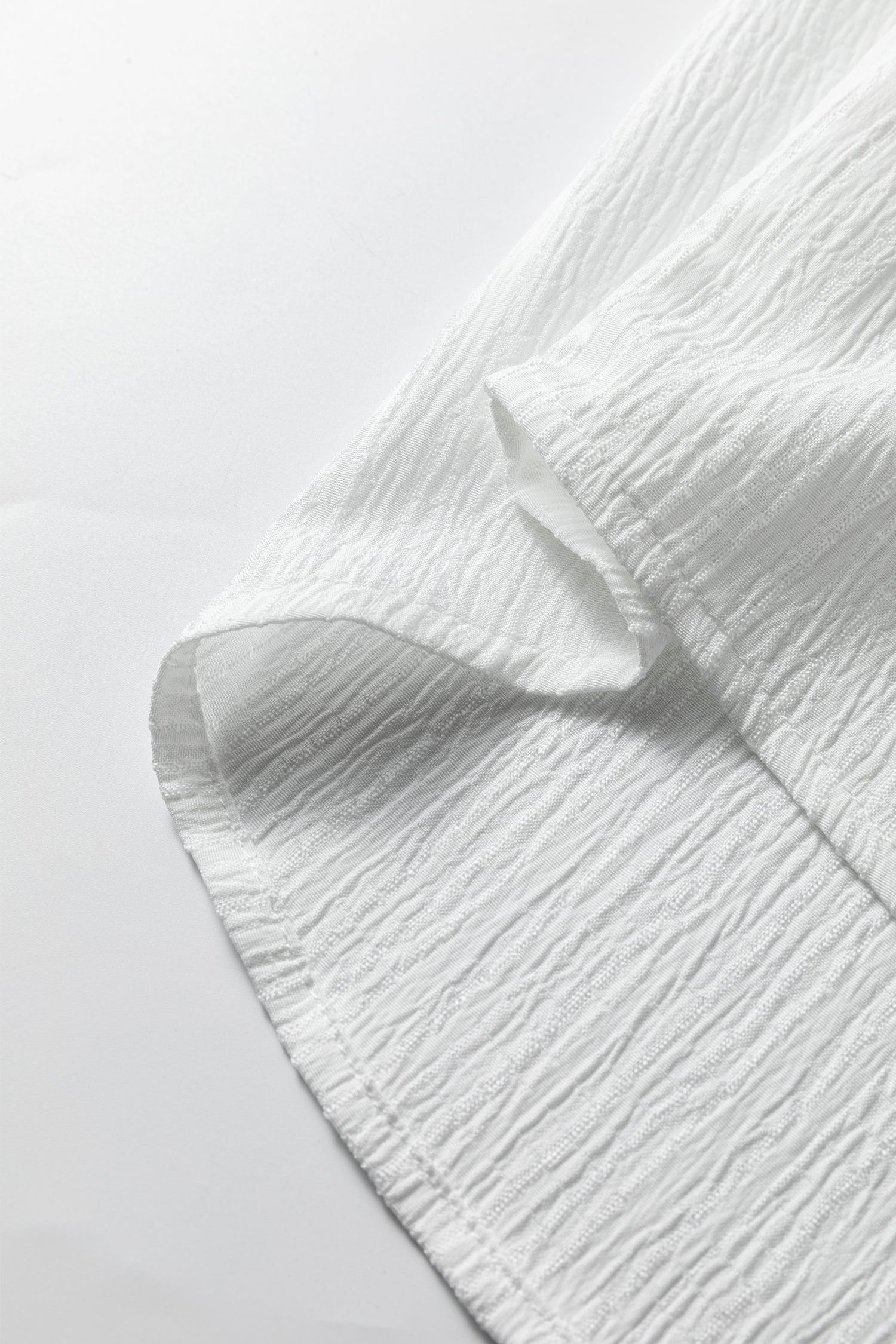 White Crinkled Texture Lantern Sleeve Button Down Loose Shirt-Tops/Blouses & Shirts-[Adult]-[Female]-2022 Online Blue Zone Planet