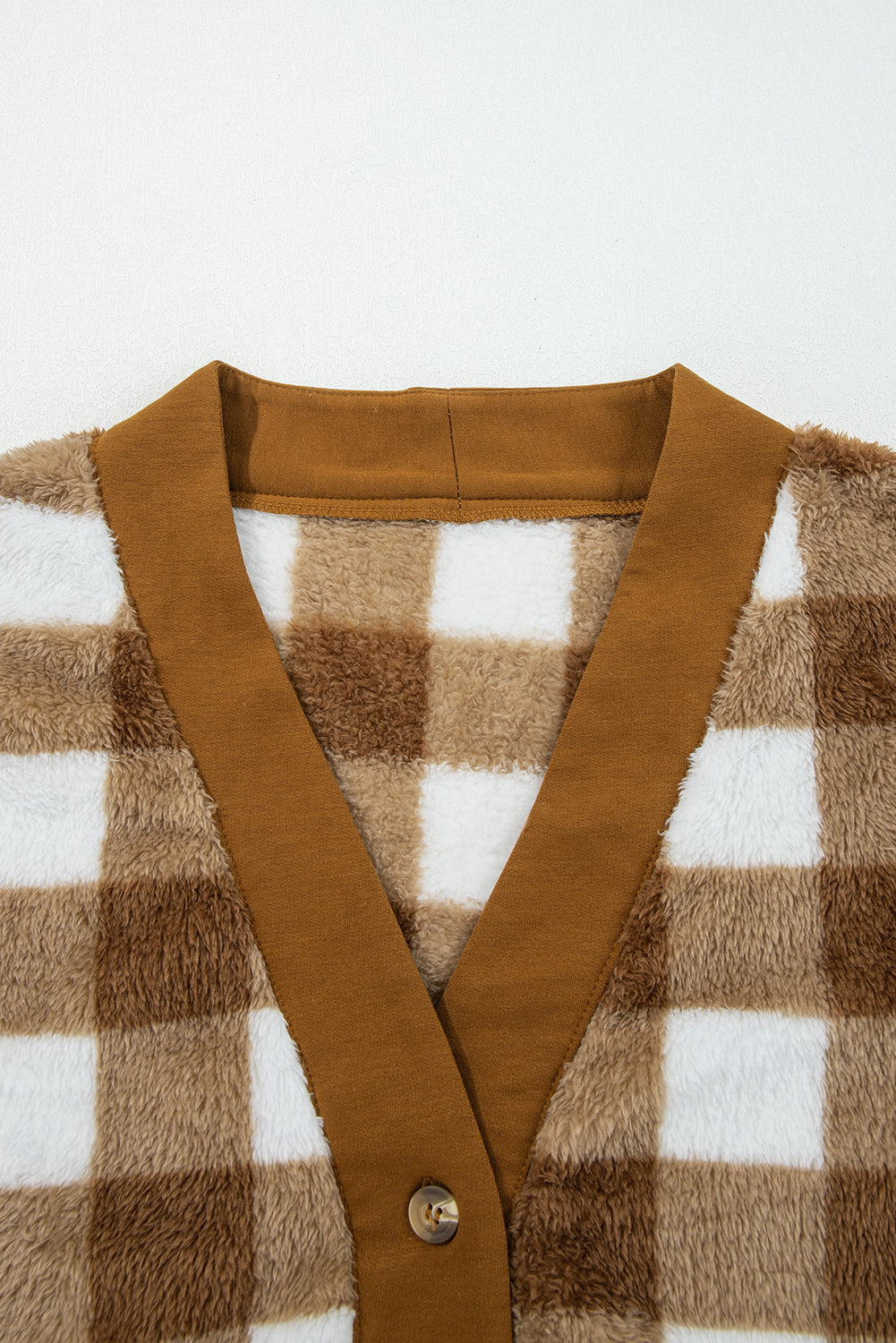 Brown Checkered Sherpa Loose Knit Cardigan With Pockets-Sweaters & Cardigans/Cardigans-[Adult]-[Female]-2022 Online Blue Zone Planet