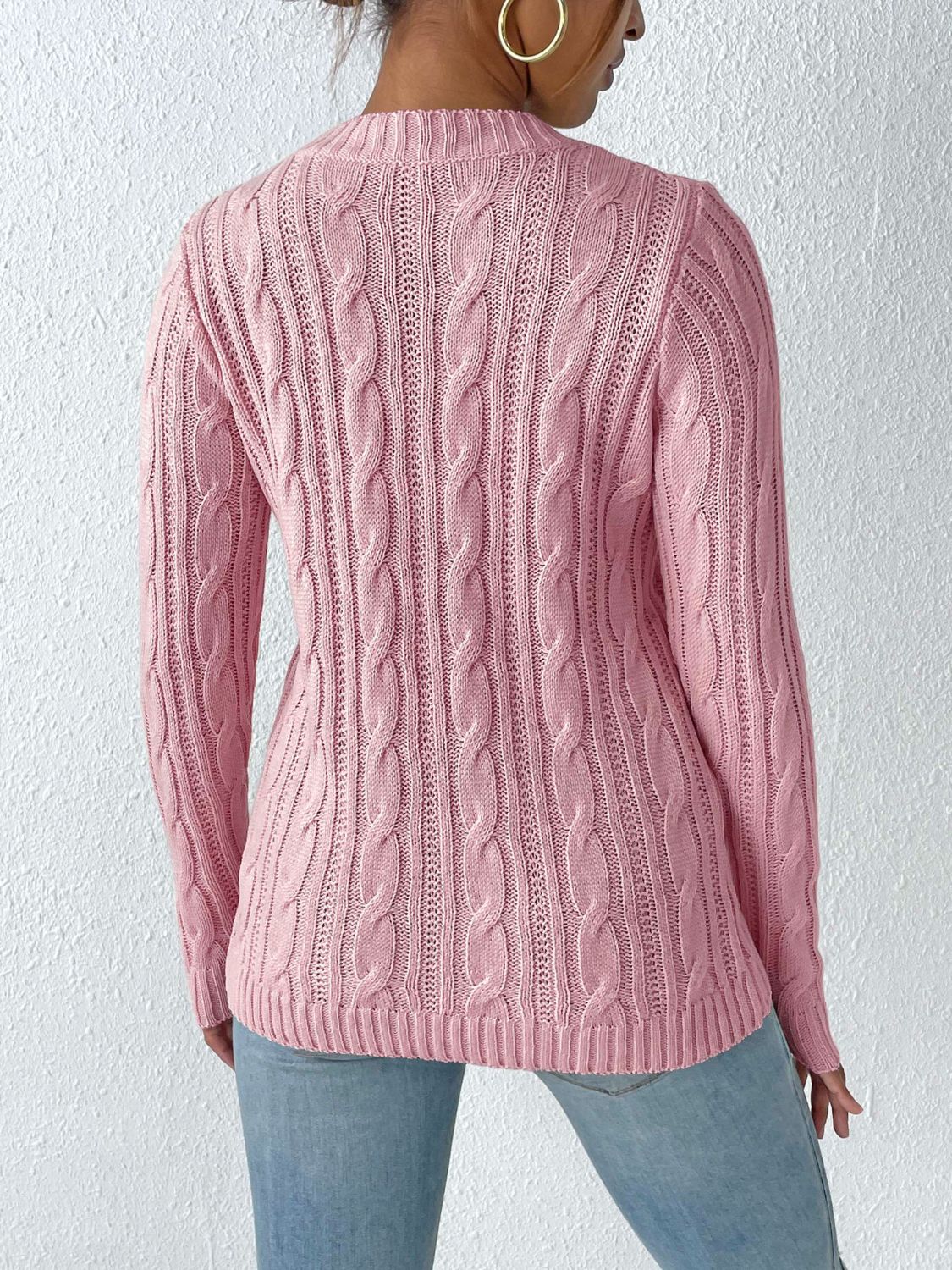 Cable-Knit Round Neck Sweater-TOPS / DRESSES-[Adult]-[Female]-2022 Online Blue Zone Planet