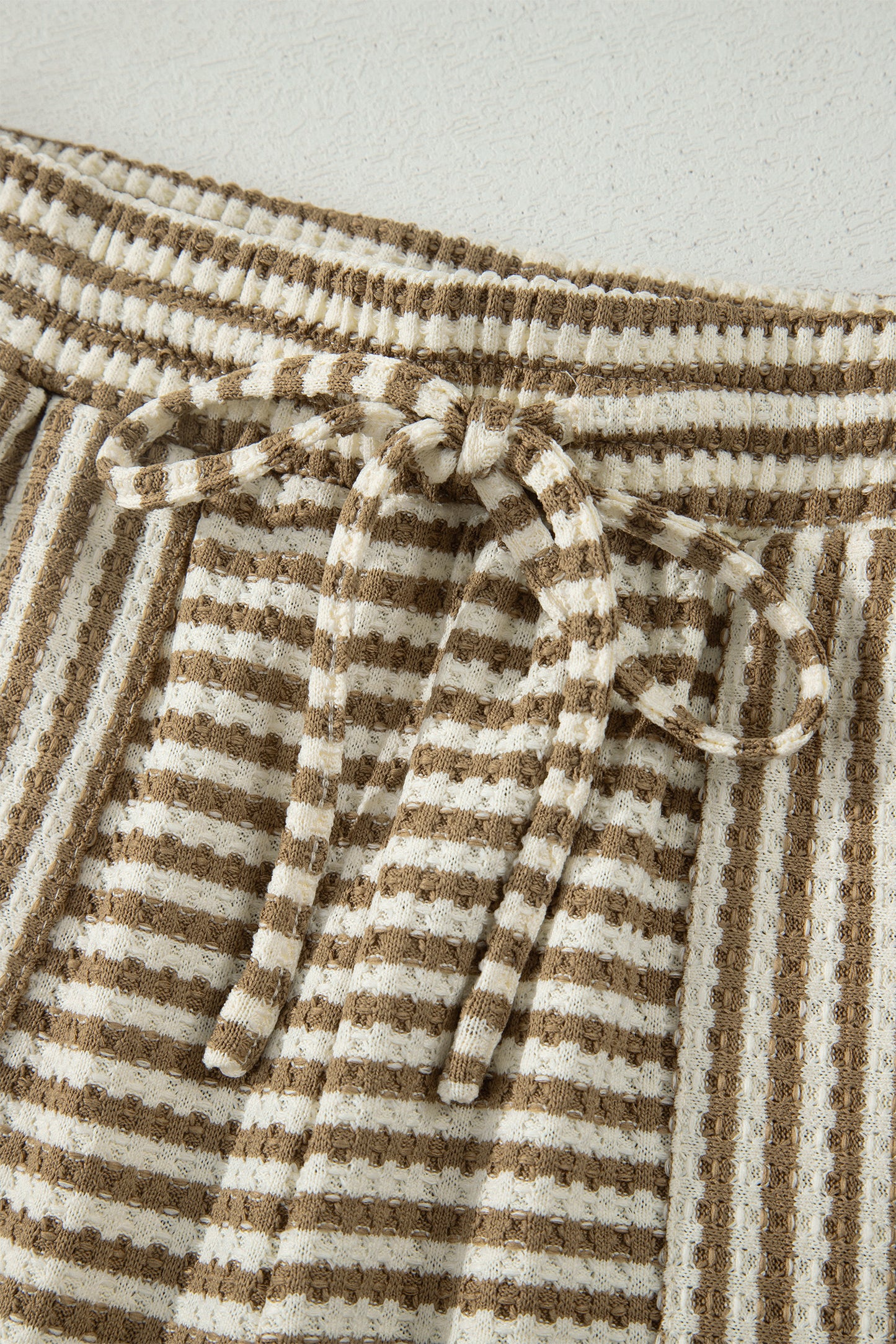 Brown Stripe Breathable Textured Knit Short 2pcs Set-Two Piece Sets/Short Sets-[Adult]-[Female]-2022 Online Blue Zone Planet