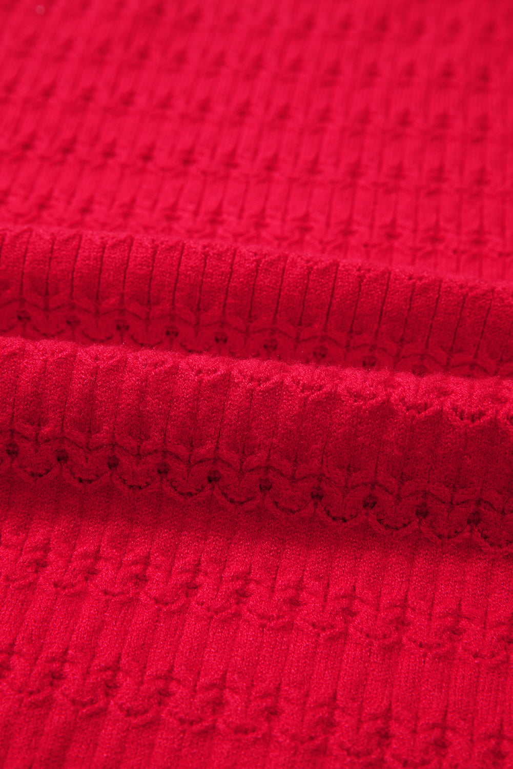 Fiery Red Trendy Pattern Knit Ribbed Cuffs Crew Neck Sweater-TOPS / DRESSES-[Adult]-[Female]-2022 Online Blue Zone Planet