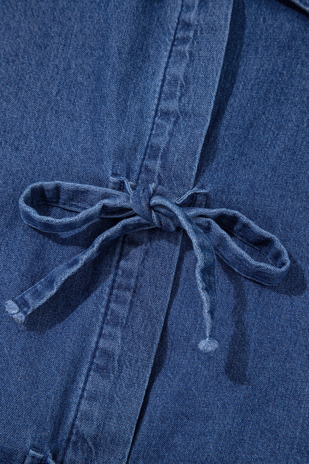 Sail Blue Tied Front Bubble Sleeve Peplum Denim Shirt-Tops/Blouses & Shirts-[Adult]-[Female]-2022 Online Blue Zone Planet
