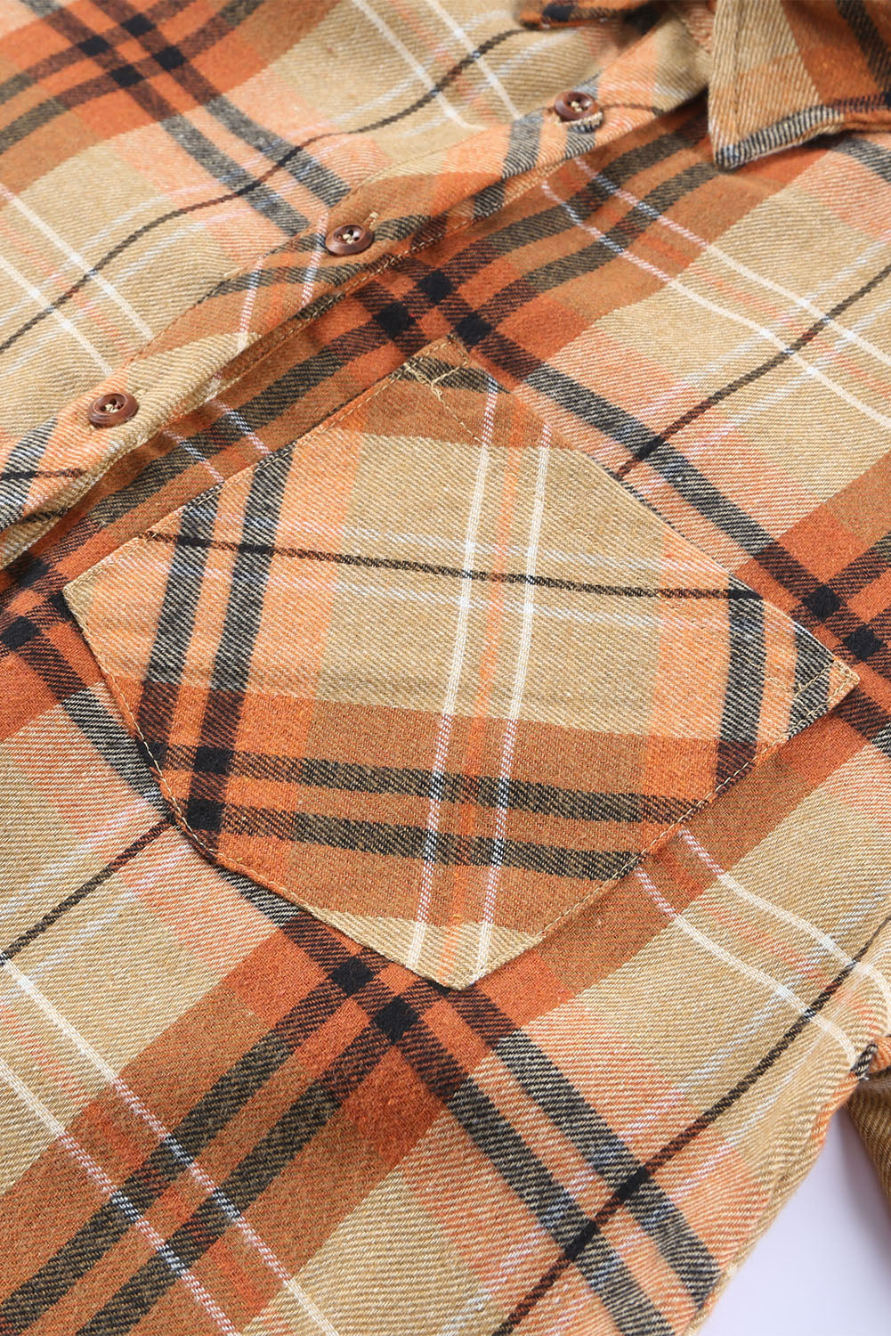 Orange Plaid Pocket Buttoned Long Sleeve Shirt-Tops/Blouses & Shirts-[Adult]-[Female]-2022 Online Blue Zone Planet