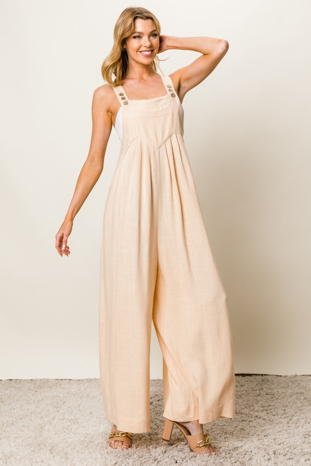 BiBi Texture Sleeveless Wide Leg Jumpsuit-[Adult]-[Female]-2022 Online Blue Zone Planet