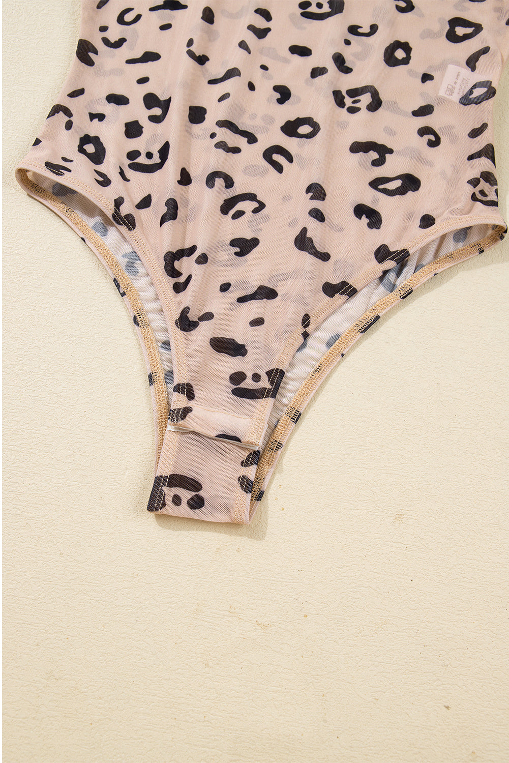 Khaki Mock Neck Sheer Mesh Leopard Long Sleeve Bodysuit-Tops/Bodysuits-[Adult]-[Female]-2022 Online Blue Zone Planet