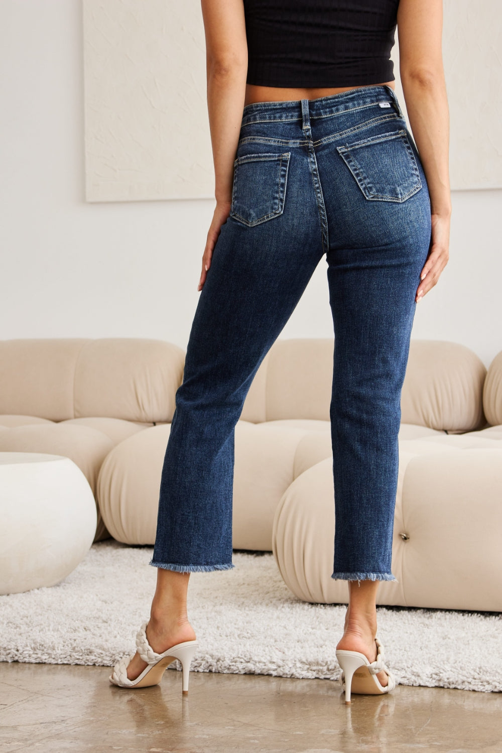 RFM Crop Dylan Full Size Tummy Control Distressed High Waist Raw Hem Jeans-BOTTOM SIZES SMALL MEDIUM LARGE-[Adult]-[Female]-2022 Online Blue Zone Planet