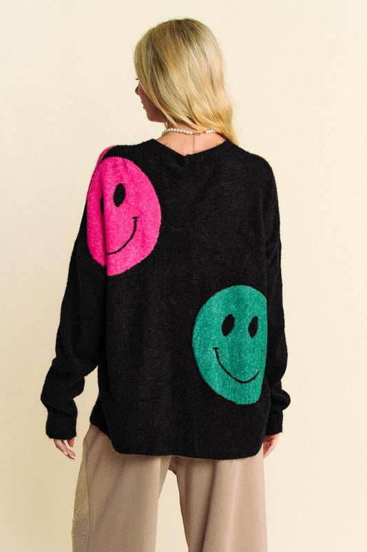 Davi & Dani Contrast Smile Round Neck Oversize Sweater-TOPS / DRESSES-[Adult]-[Female]-2022 Online Blue Zone Planet