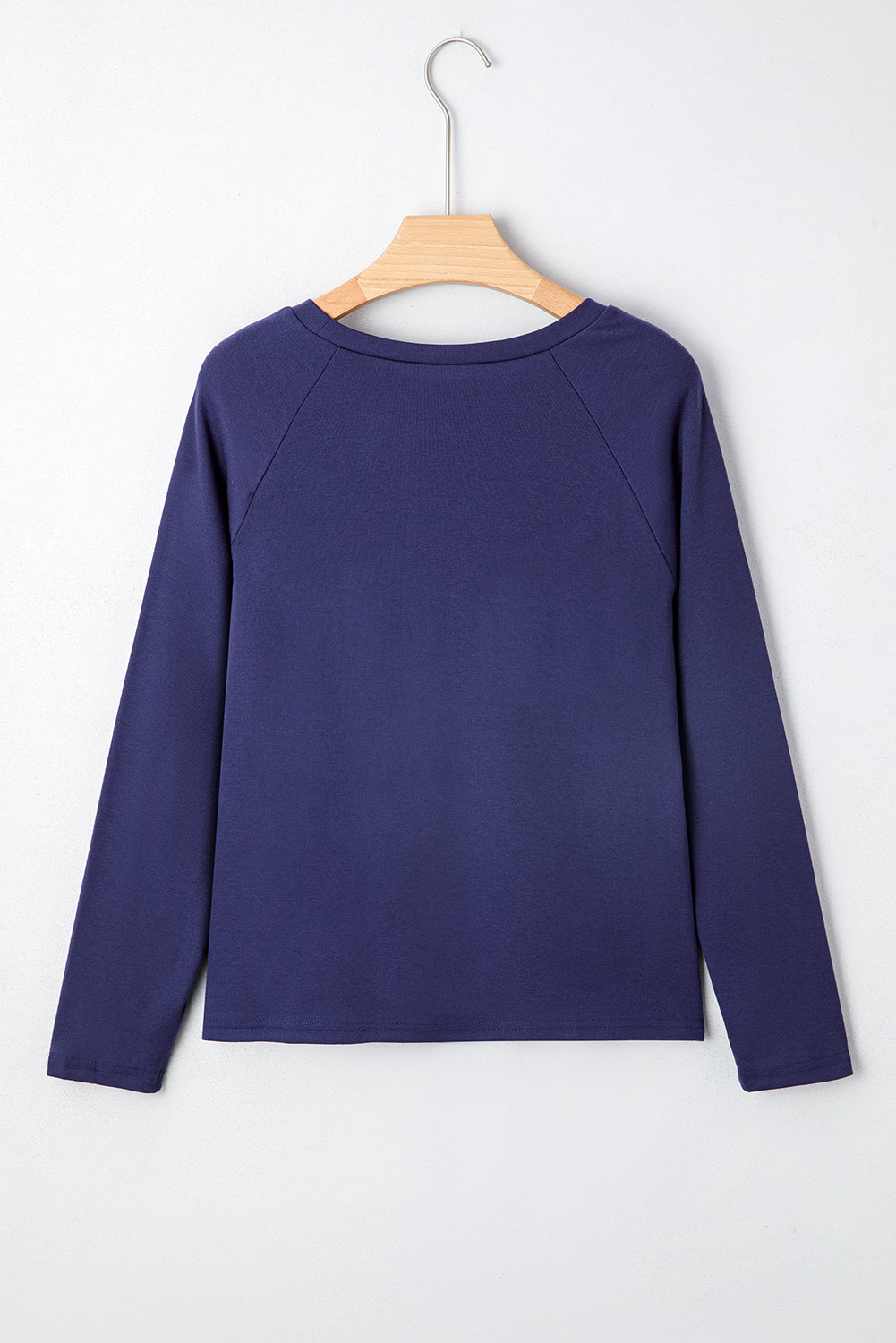 Navy Blue Solid Color Seam Detail Raglan Long Sleeve Top-Tops/Long Sleeve Tops-[Adult]-[Female]-2022 Online Blue Zone Planet