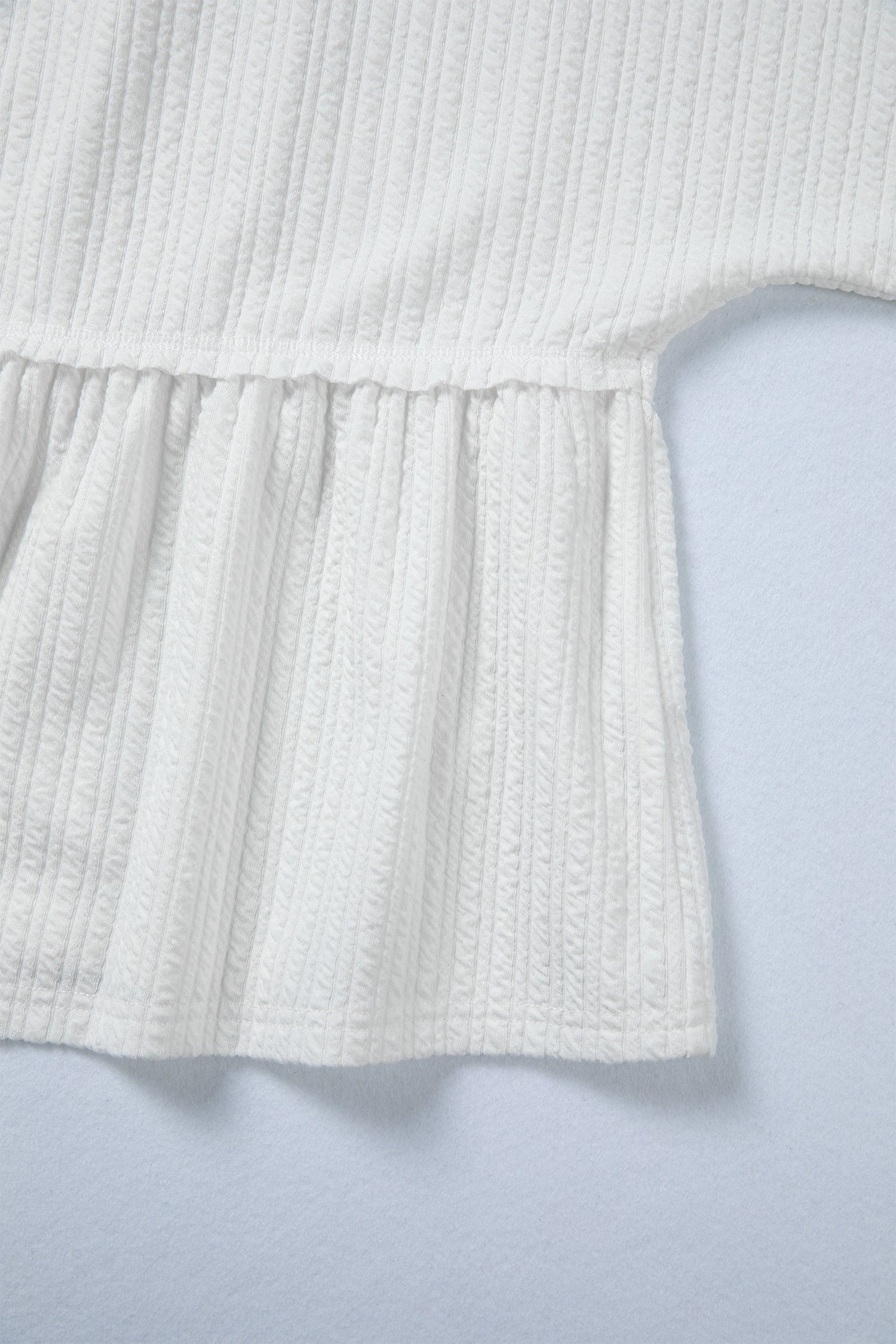 White Solid Color Textured Drop Shoulder Long Sleeve Peplum Top-Tops/Long Sleeve Tops-[Adult]-[Female]-2022 Online Blue Zone Planet