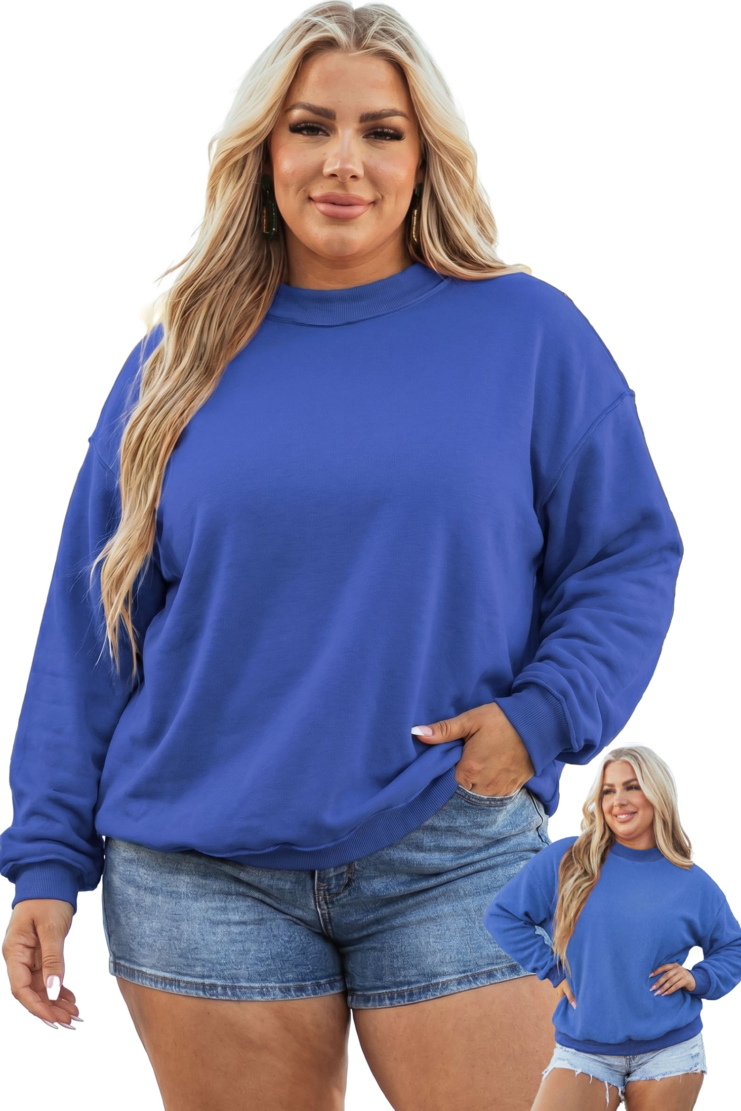 Racing Red Exposed Seam Detail Reversible Double Wear Plus Size Sweatshirt-Plus Size/Plus Size Sweatshirts & Hoodies-[Adult]-[Female]-2022 Online Blue Zone Planet