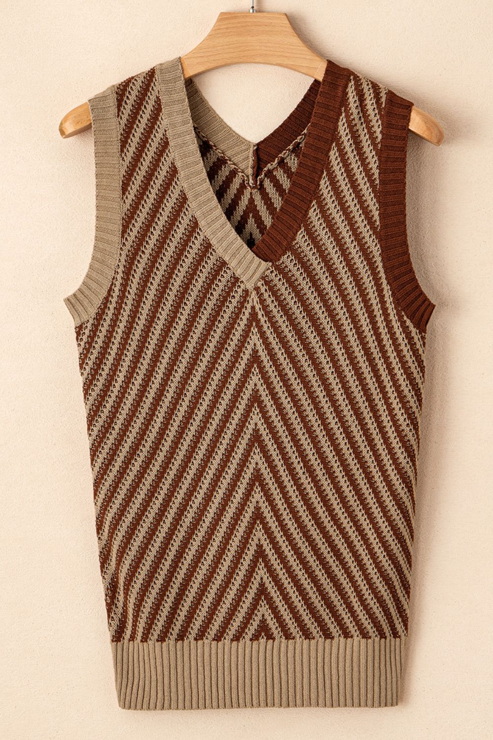 Striped Contrast V-Neck Sweater Vest-TOPS / DRESSES-[Adult]-[Female]-2022 Online Blue Zone Planet