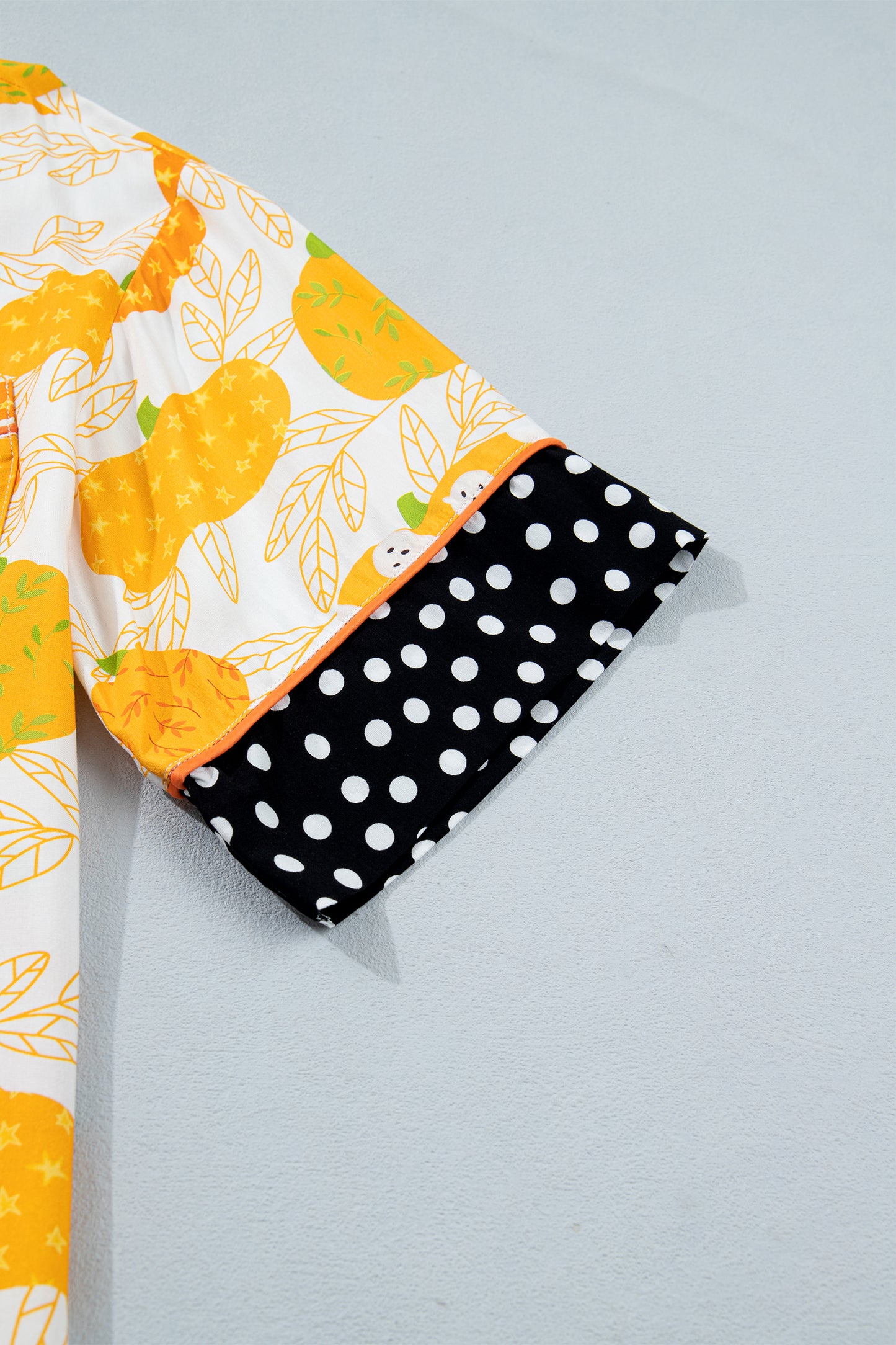 Orange Short Sleeve Pumpkin Print Polka Dot Trim Pocket Pocket Placket Home Wear Lounge Set-Loungewear & Sleepwear/Loungewear-[Adult]-[Female]-2022 Online Blue Zone Planet