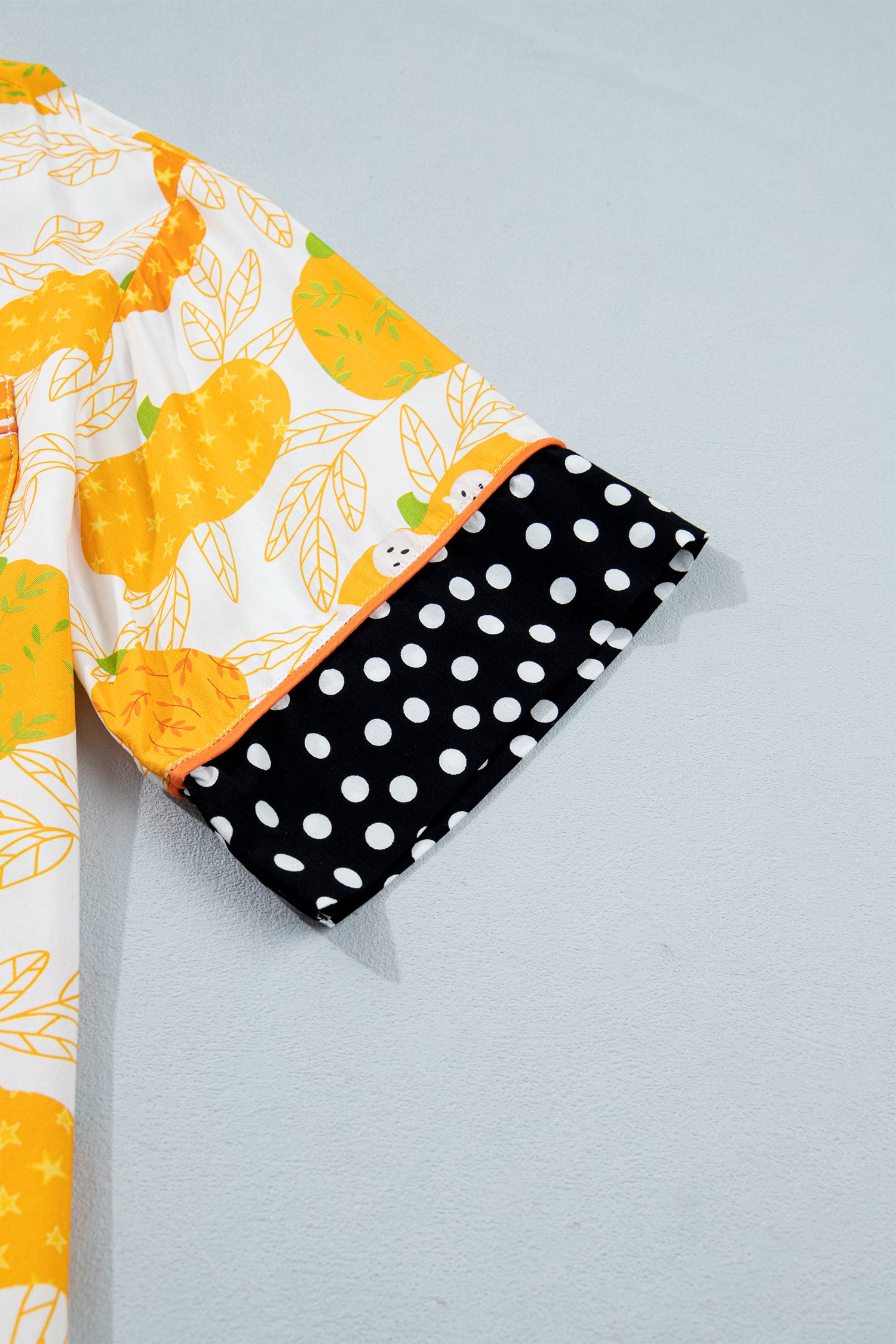 Orange Short Sleeve Pumpkin Print Polka Dot Trim Pocket Pocket Placket Home Wear Lounge Set-Loungewear & Sleepwear/Loungewear-[Adult]-[Female]-2022 Online Blue Zone Planet