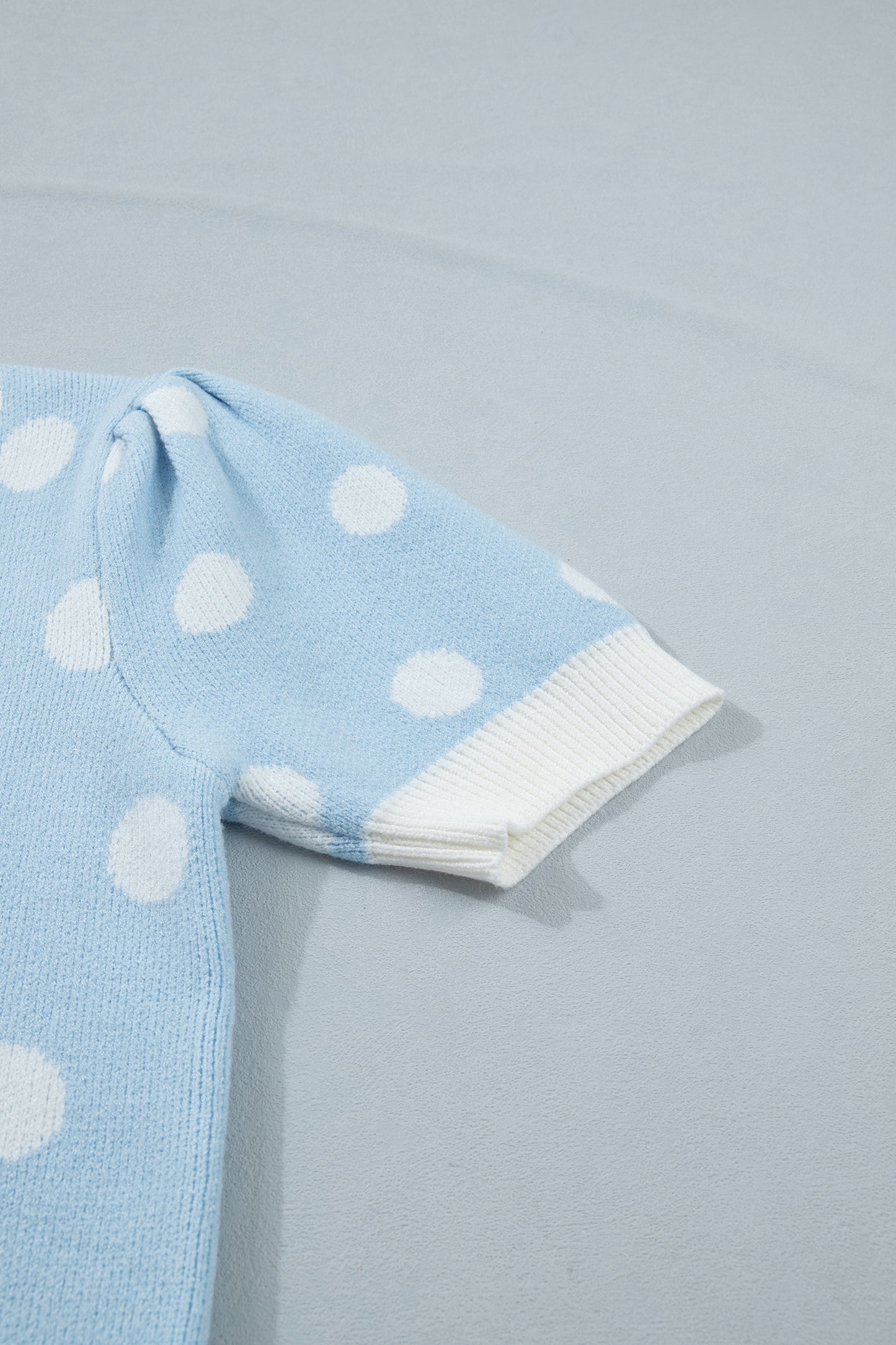 Rose Red Polka Dot Puff Short Sleeve Sweater Top-Sweaters & Cardigans/Short Sleeve Sweaters-[Adult]-[Female]-2022 Online Blue Zone Planet