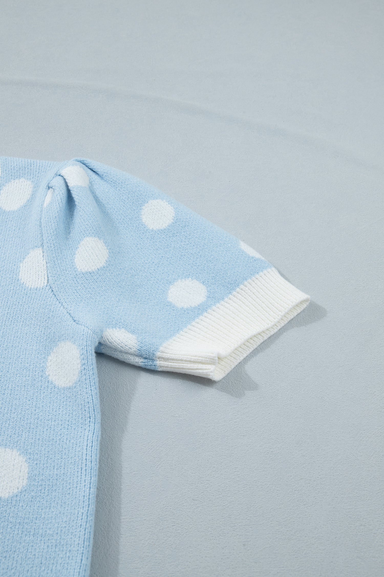 Rose Red Polka Dot Puff Short Sleeve Sweater Top-Sweaters & Cardigans/Short Sleeve Sweaters-[Adult]-[Female]-2022 Online Blue Zone Planet