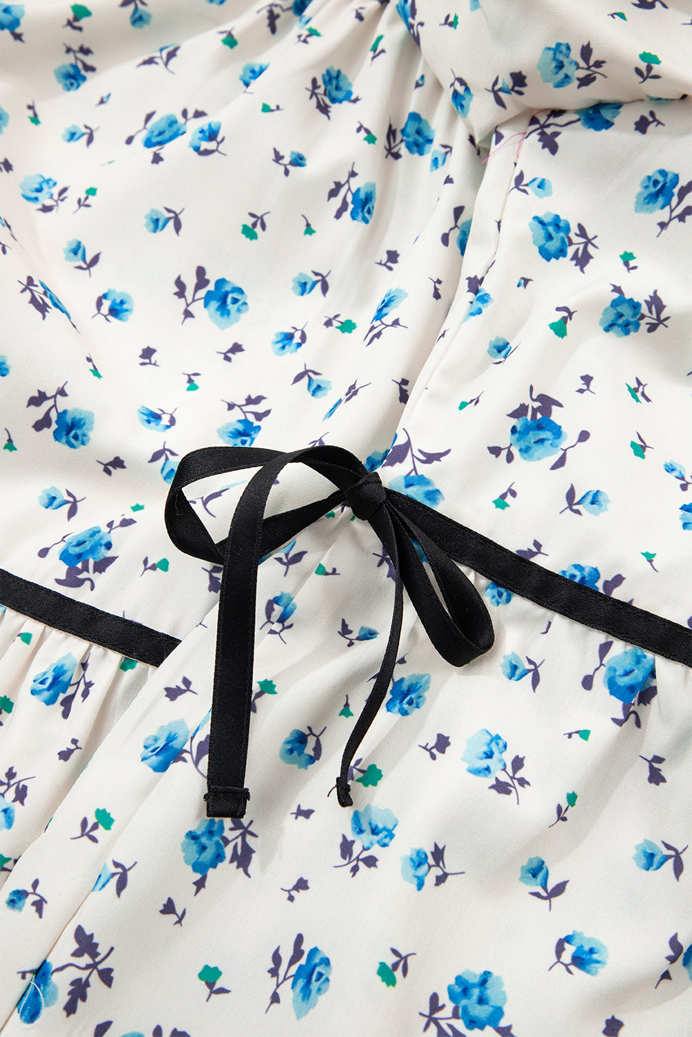White Contrast Trim Floral Puff Short Sleeve Shirt-Tops/Blouses & Shirts-[Adult]-[Female]-2022 Online Blue Zone Planet