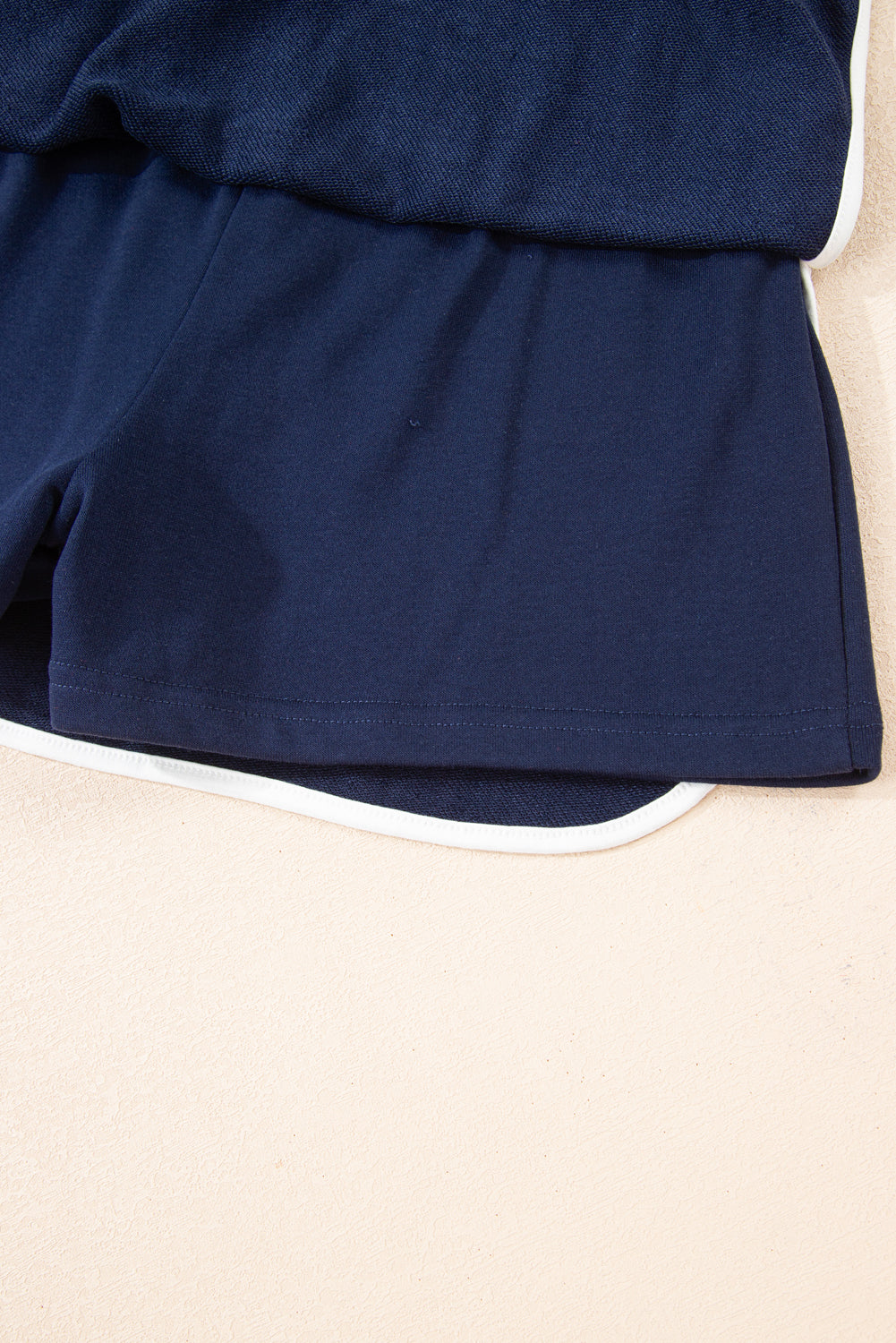 Navy Blue Varsity Stripe Detail Drop Shoulder Pullover Mini Skirt Set-Two Piece Sets/Two Piece Dresses-[Adult]-[Female]-2022 Online Blue Zone Planet