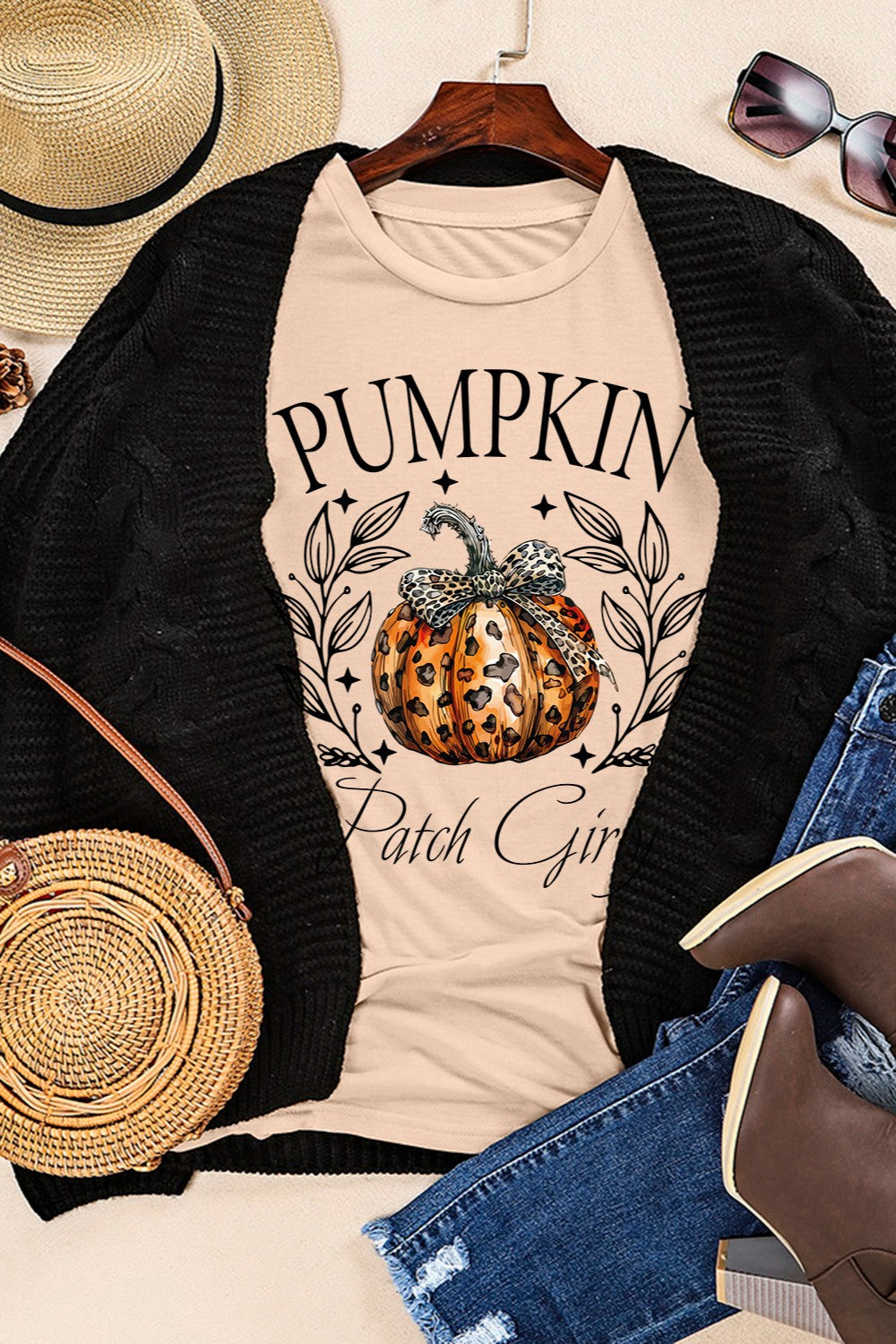 Pumpkin Graphic Round Neck Short Sleeve T-Shirt-TOPS / DRESSES-[Adult]-[Female]-2022 Online Blue Zone Planet