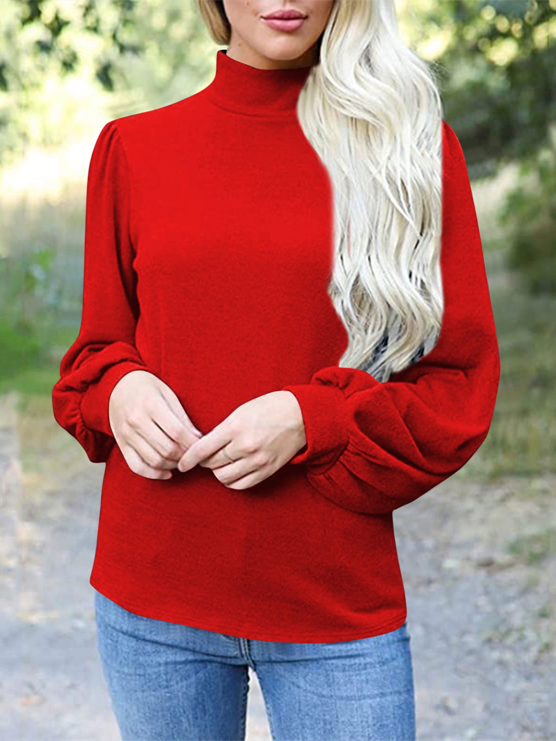 Full Size Mock Neck Long Sleeve T-Shirt-TOPS / DRESSES-[Adult]-[Female]-Orange-Red-S-2022 Online Blue Zone Planet