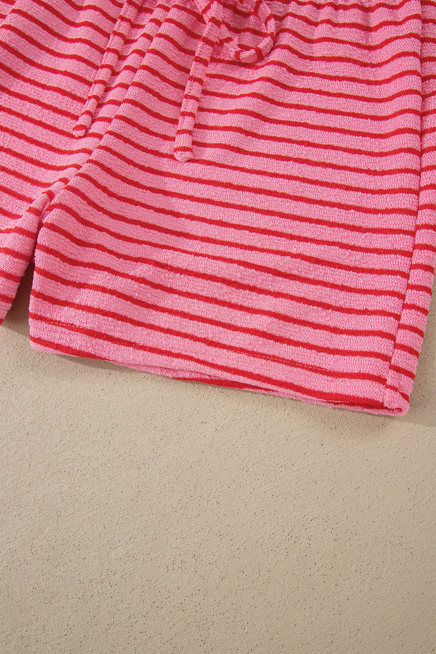 Rose Stripe Side Split Knit Tee Drawstring Shorts Set-Two Piece Sets/Short Sets-[Adult]-[Female]-2022 Online Blue Zone Planet