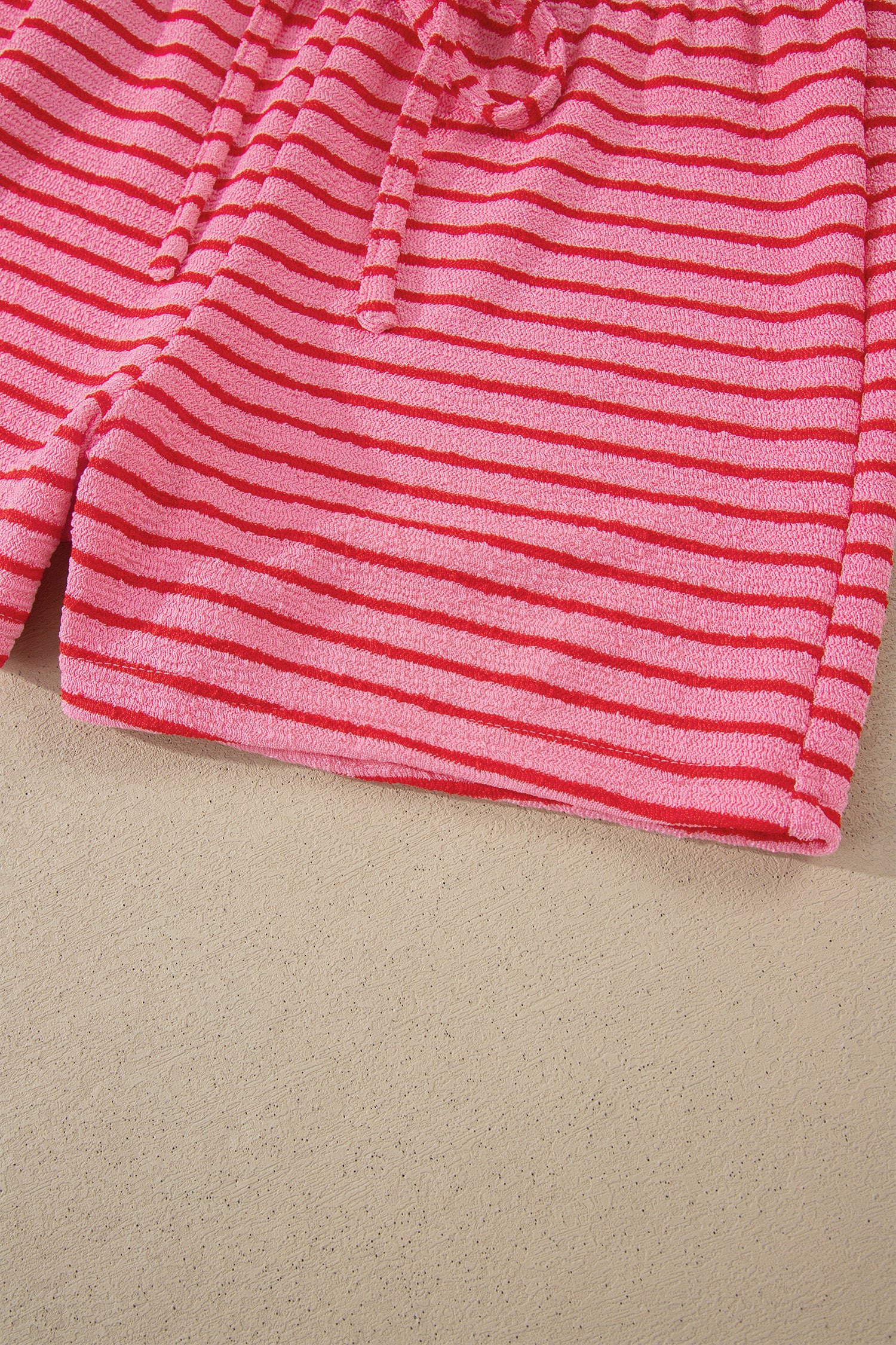 Rose Stripe Side Split Knit Tee Drawstring Shorts Set-Two Piece Sets/Short Sets-[Adult]-[Female]-2022 Online Blue Zone Planet