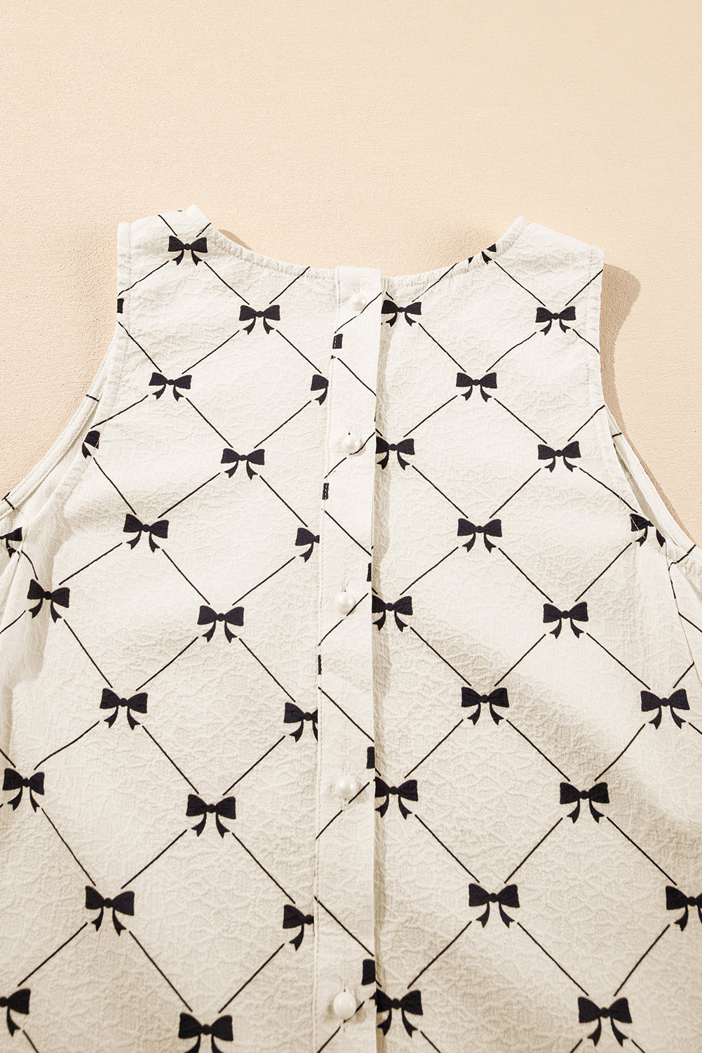 White Bow Checker Pearled Buttons Back Ruffled Sleeveless Mini Dress-TOPS / DRESSES-[Adult]-[Female]-2022 Online Blue Zone Planet