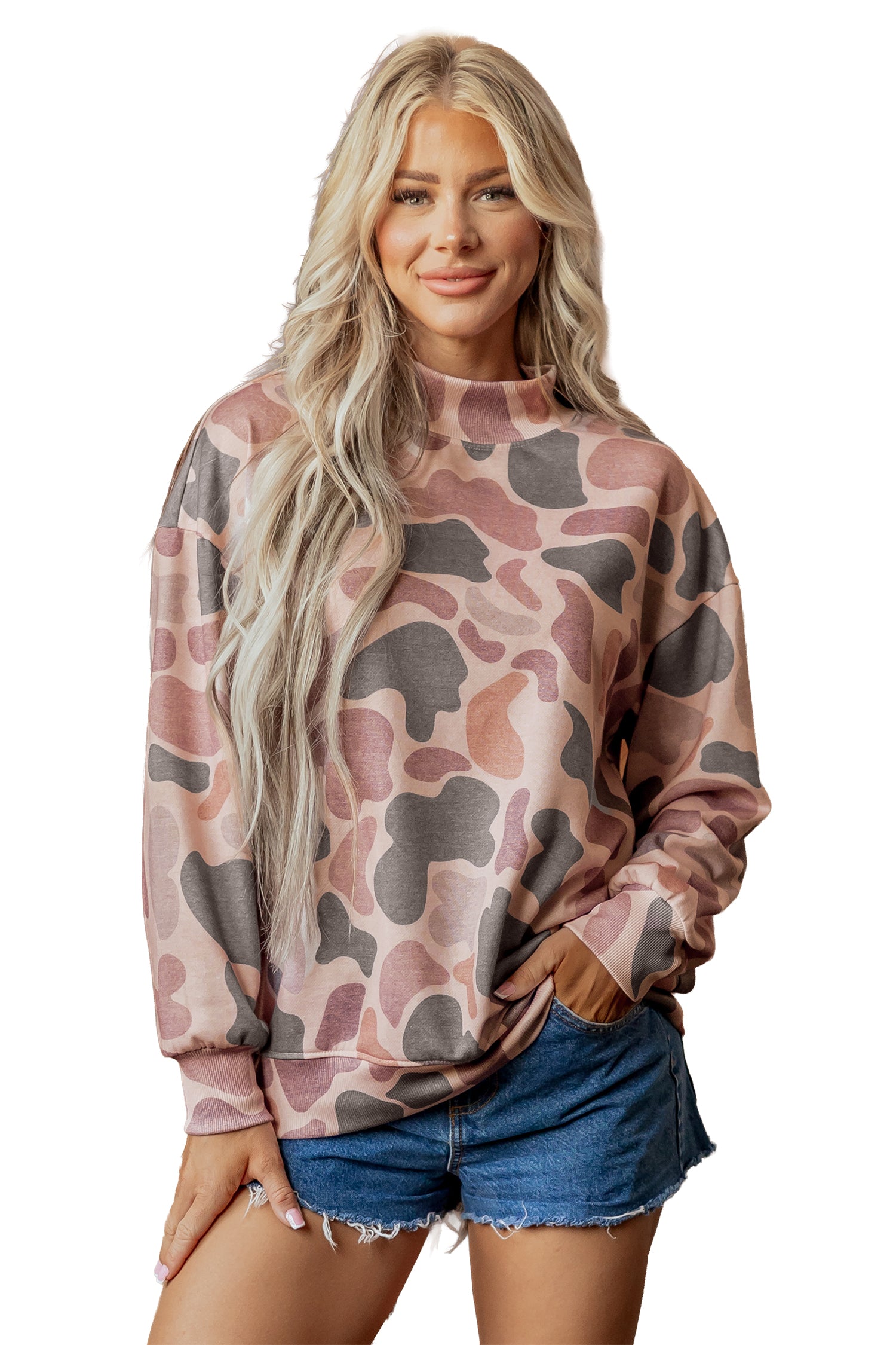 Multicolour Camouflage Western Style Pullover Sweatshirt-Tops/Sweatshirts & Hoodies-[Adult]-[Female]-2022 Online Blue Zone Planet