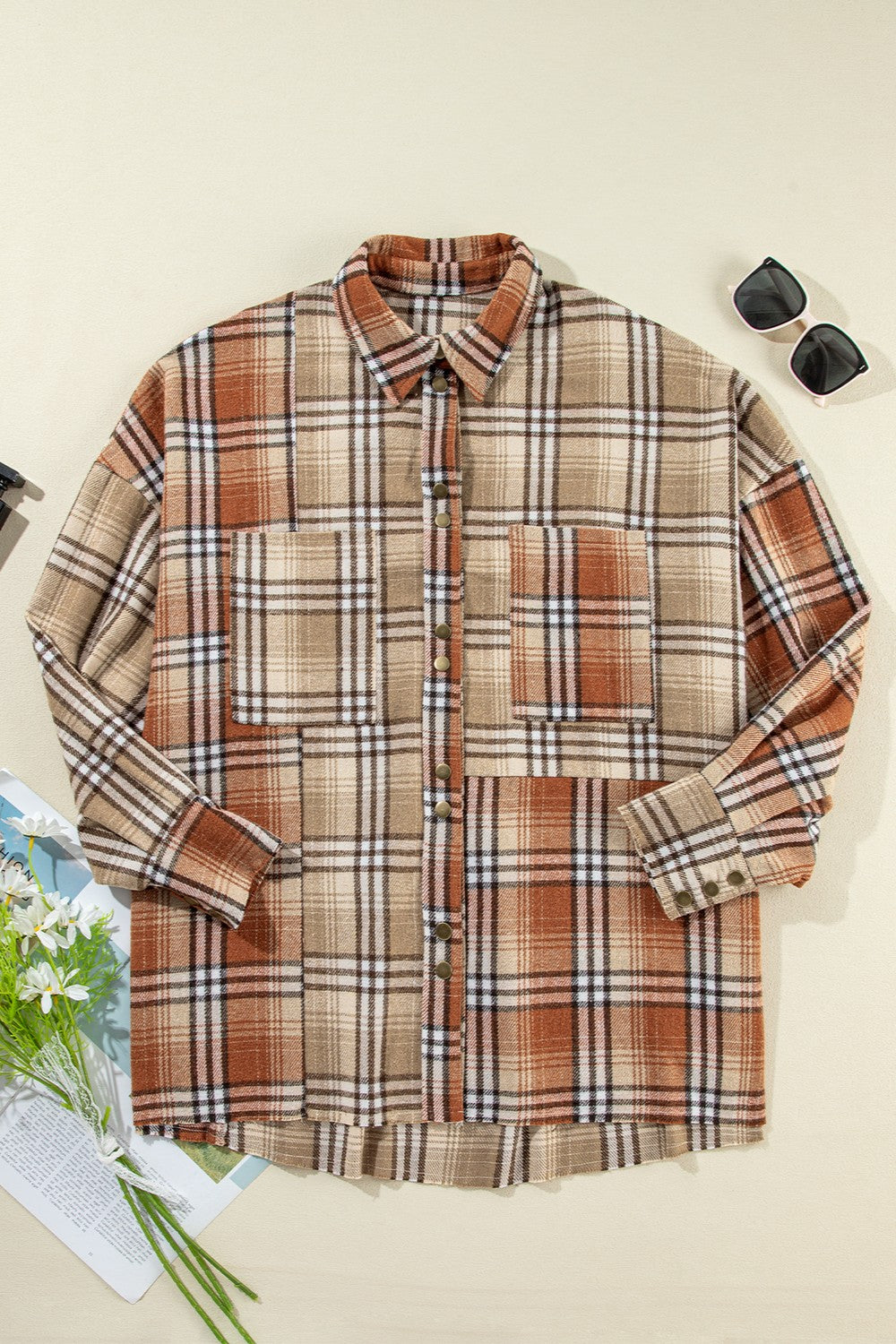 Plaid Snap Down Dropped Shoulder Shacket-TOPS / DRESSES-[Adult]-[Female]-2022 Online Blue Zone Planet