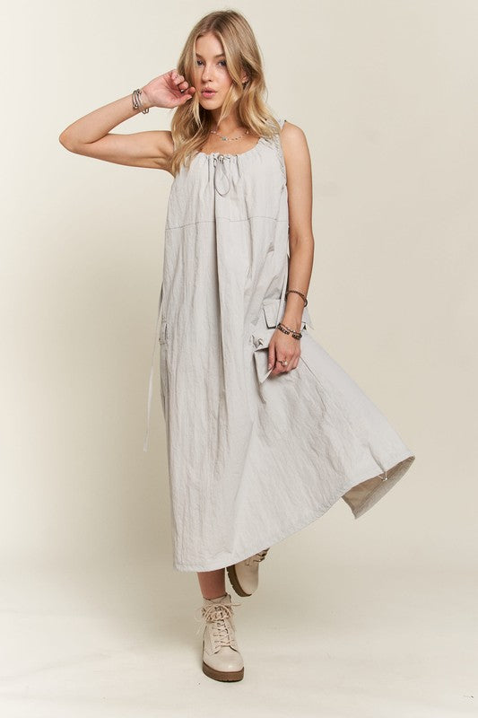 ADORA Drawstring Slit Back Cargo Dress-TOPS / DRESSES-[Adult]-[Female]-2022 Online Blue Zone Planet