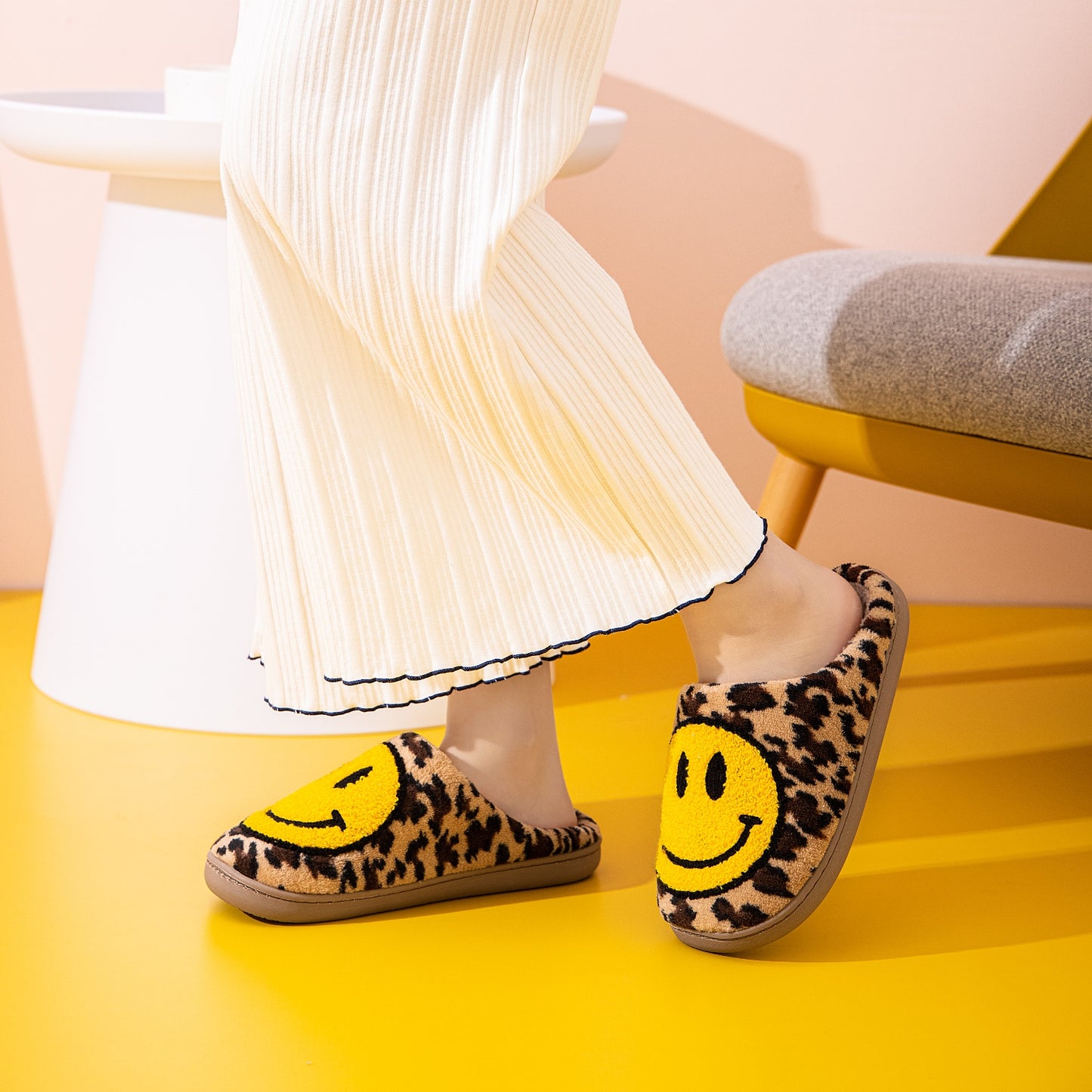 Blue Zone Planet |  Melody Smiley Face Leopard Slippers BLUE ZONE PLANET