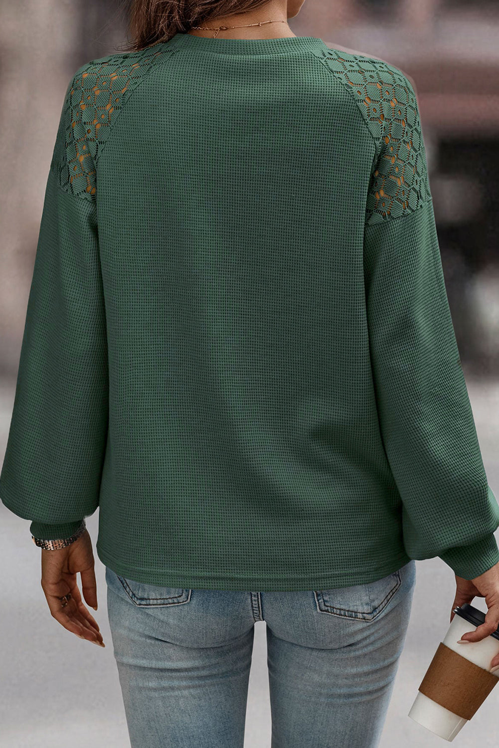 Chestnut Lace Long Sleeve Textured Pullover-Tops/Long Sleeve Tops-[Adult]-[Female]-2022 Online Blue Zone Planet