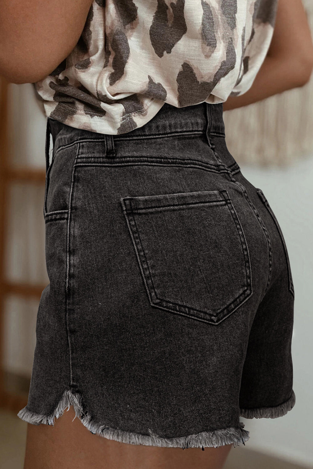 Carbon Grey Raw Hem High Waist Denim Shorts-Bottoms/Denim Shorts-[Adult]-[Female]-2022 Online Blue Zone Planet